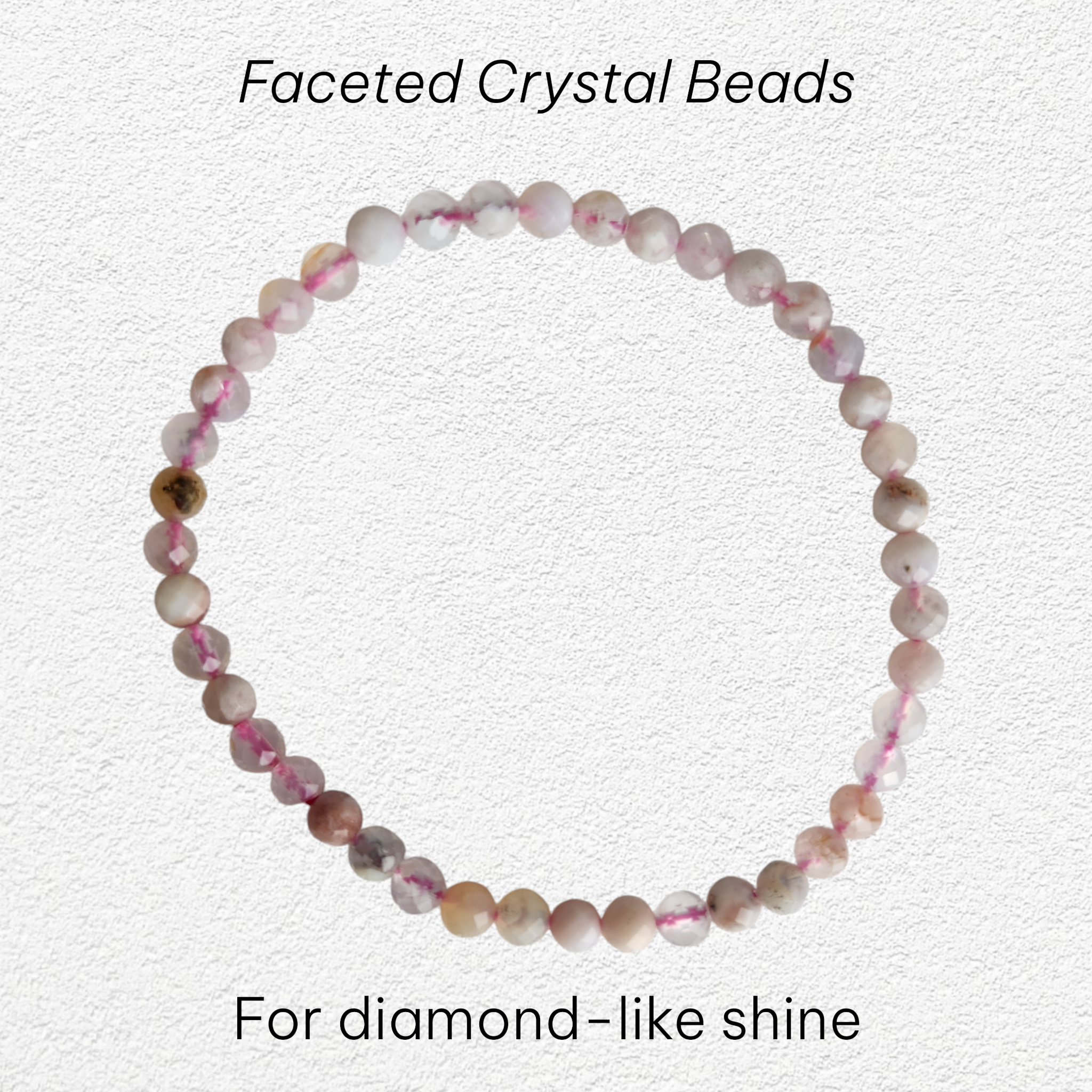 Pink Flower Agate Bracelet - 4mm faceted bead