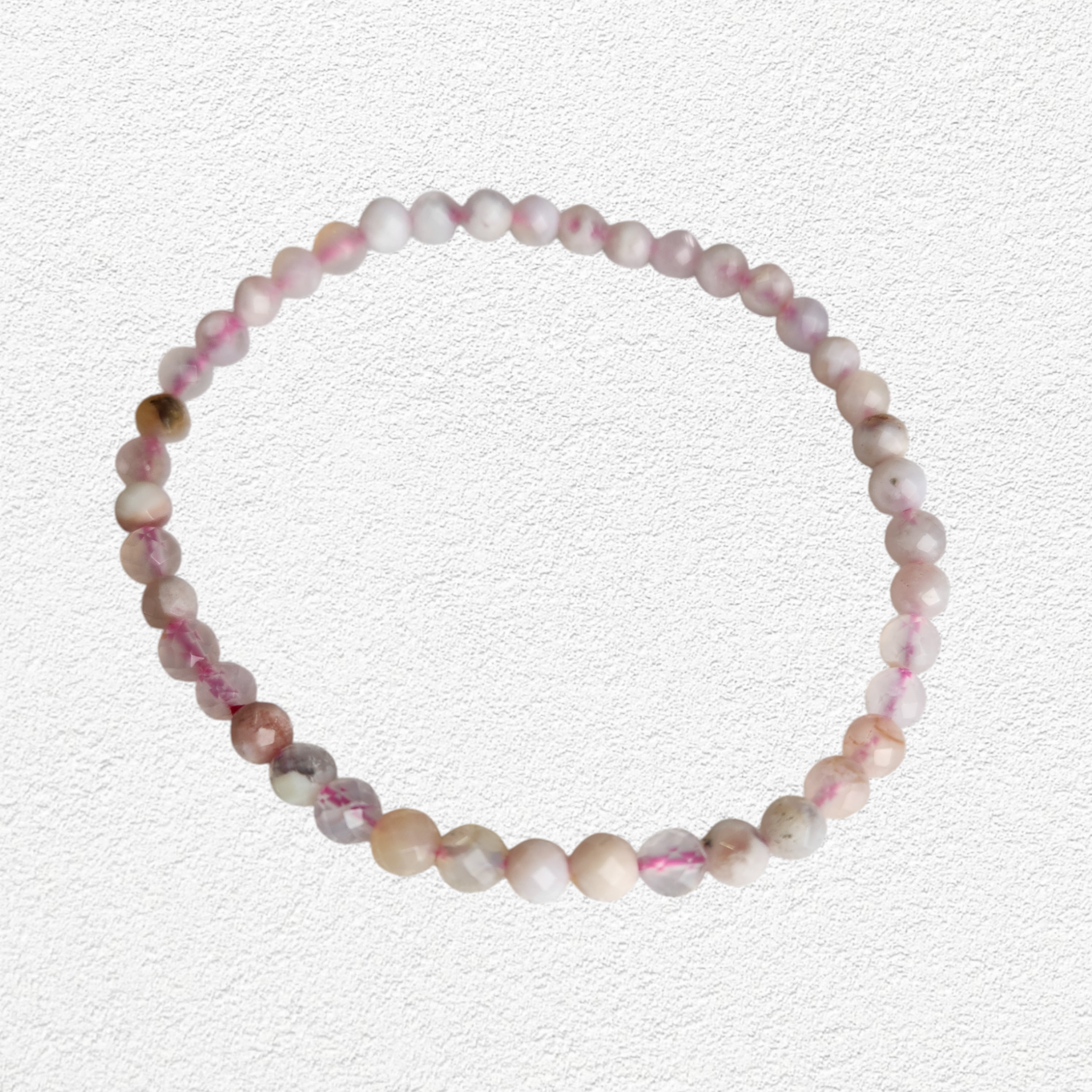 Pink Flower Agate Bracelet - 4mm faceted bead