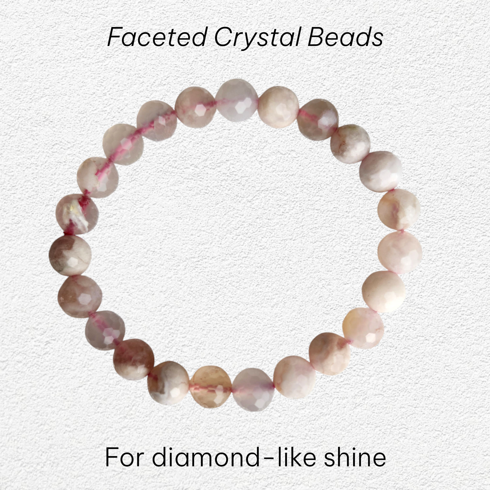 Pink Flower Agate Bracelet - 8mm faceted bead