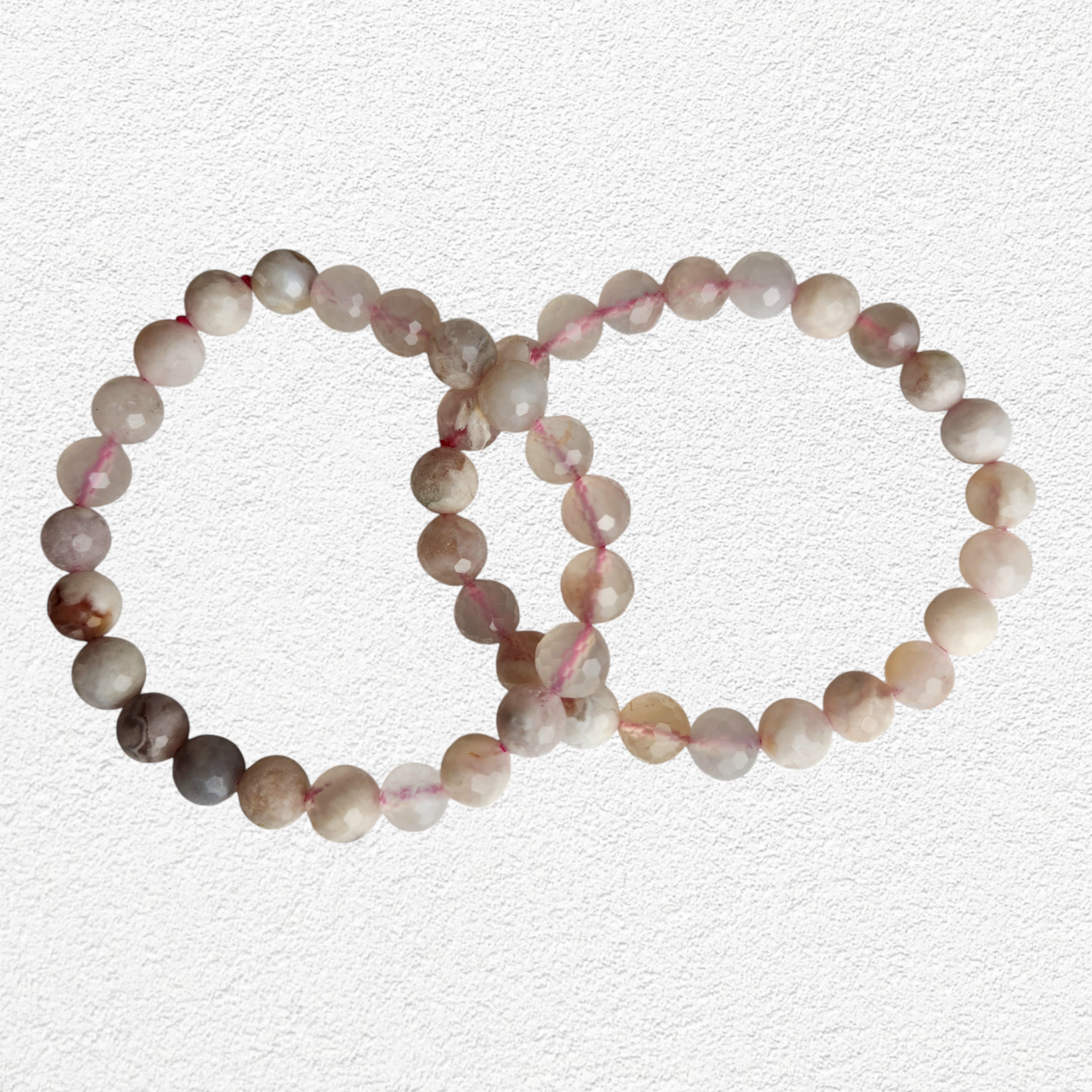 Pink Flower Agate Bracelet - 8mm faceted bead