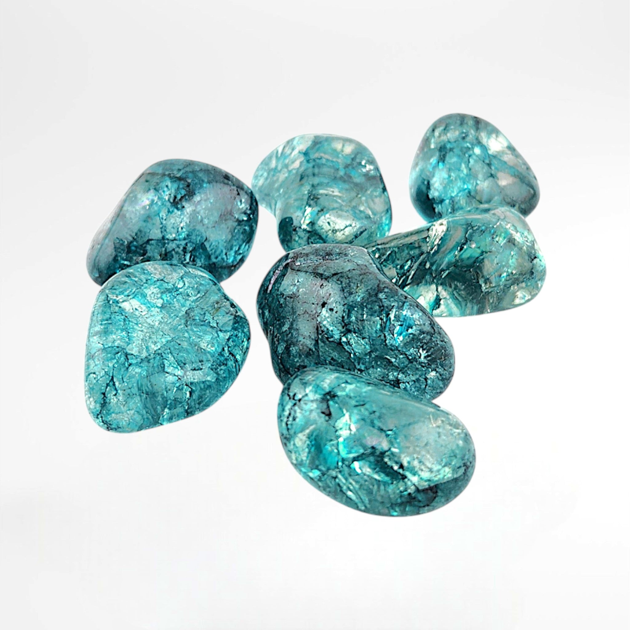 Turquoise Dyed Crackl Quartz Tumble