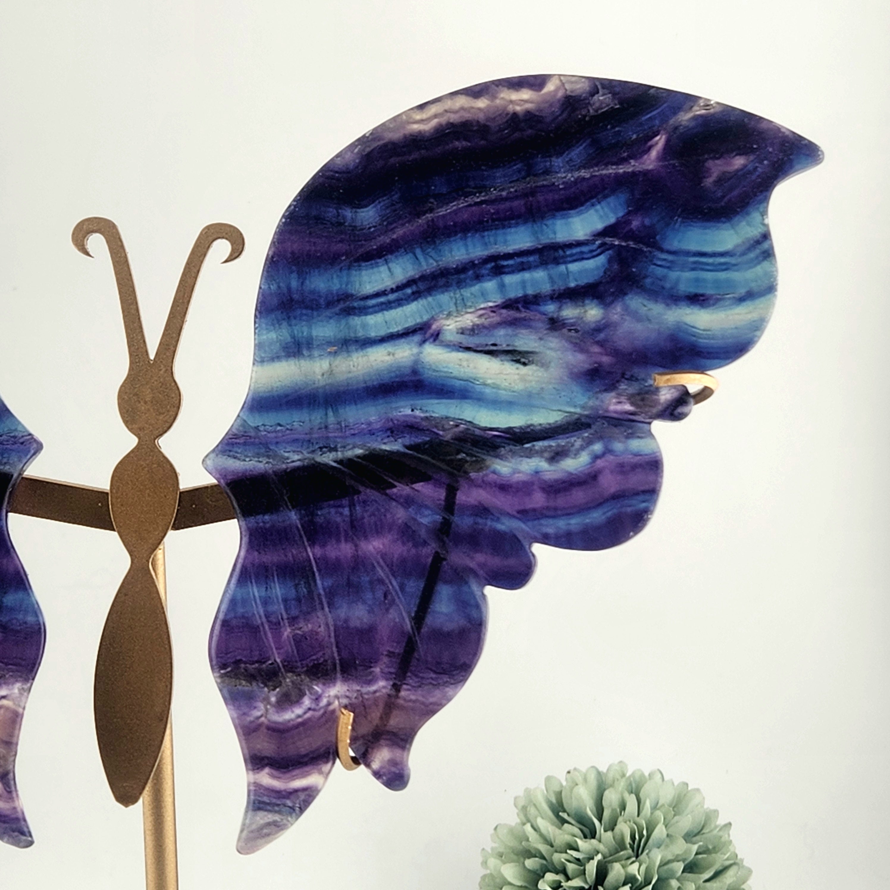 Fluorite Butterfly Wings On Custom Gold Stand