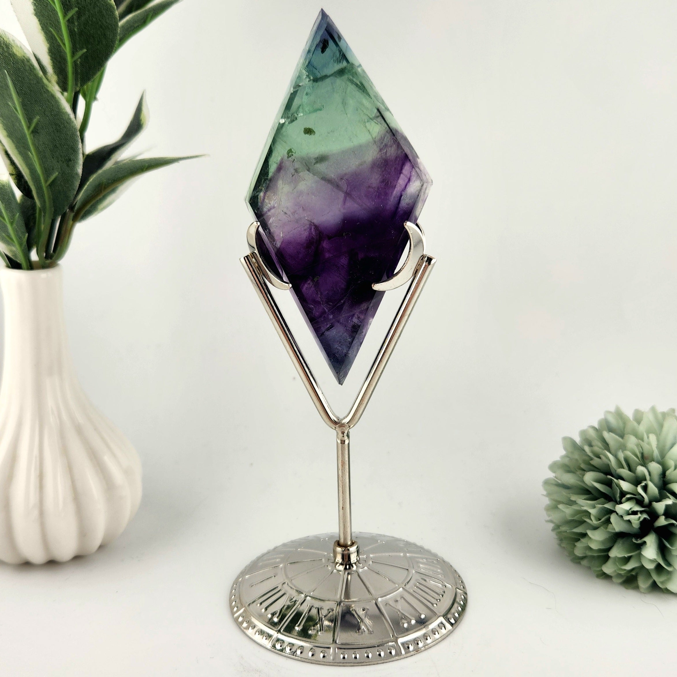 Fluorite Diamond On Silver Stand