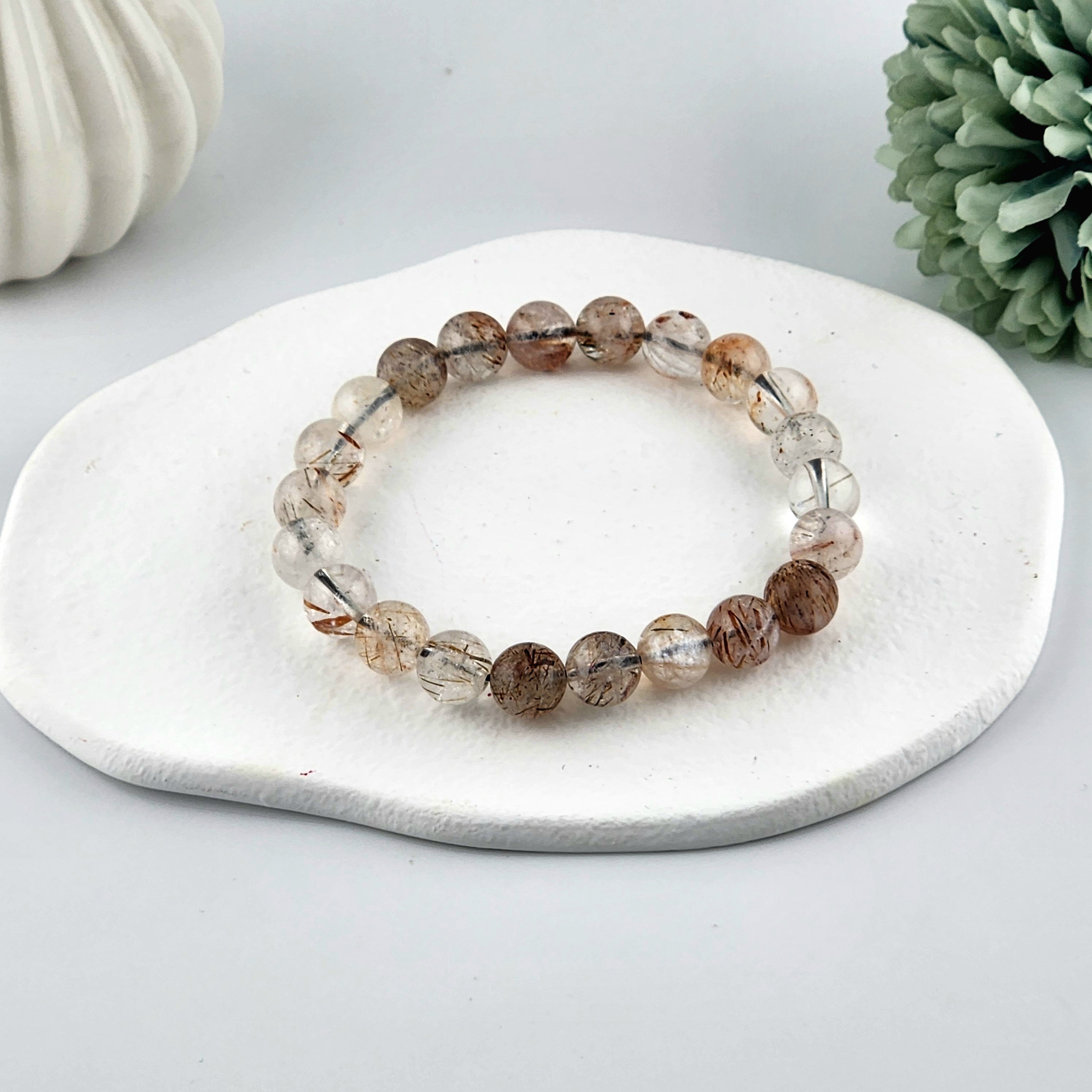 Copper Rutilated Quartz Beaded Bracelet - 8mm