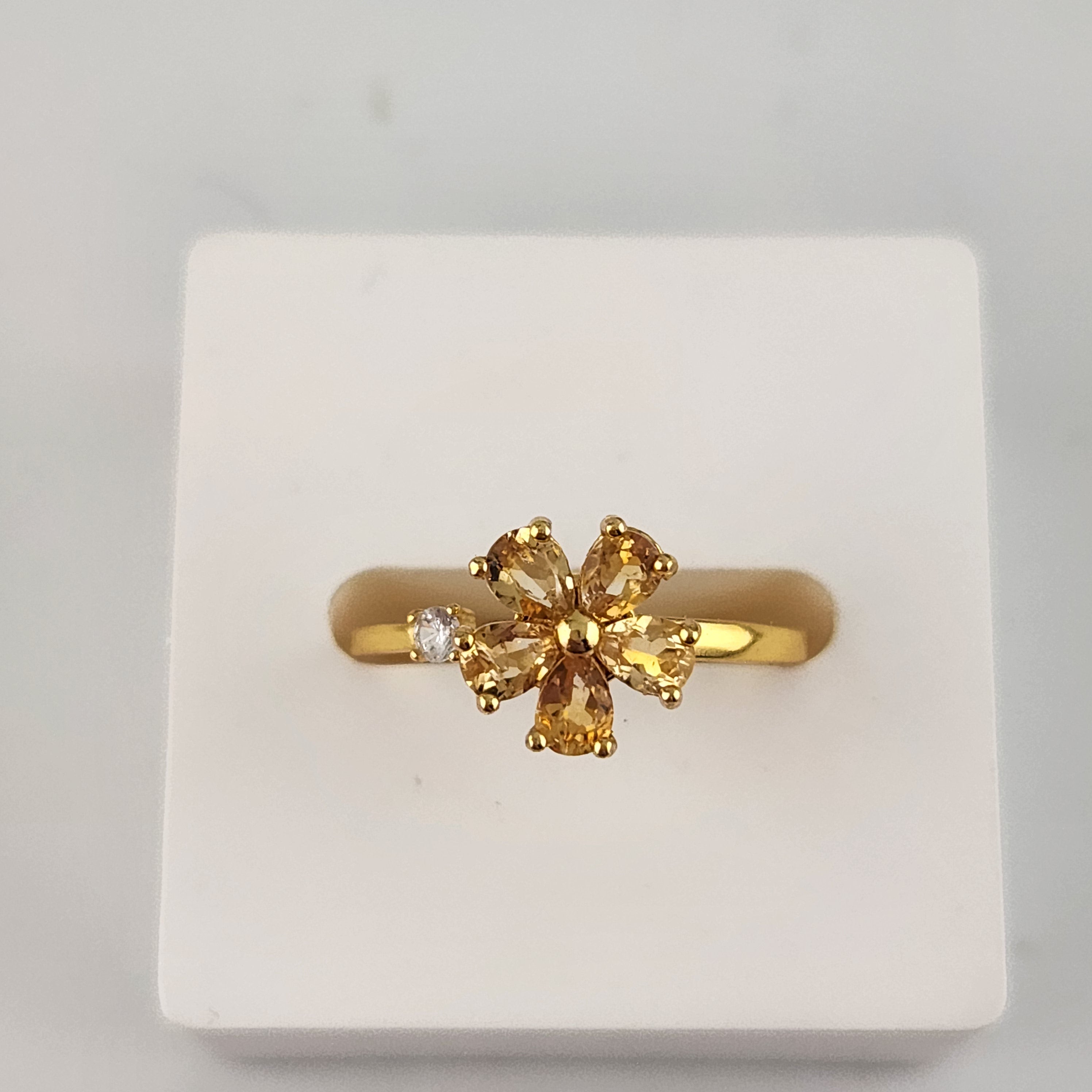 Fidget Spinning Citrine Flower Ring - Gold Adjustable