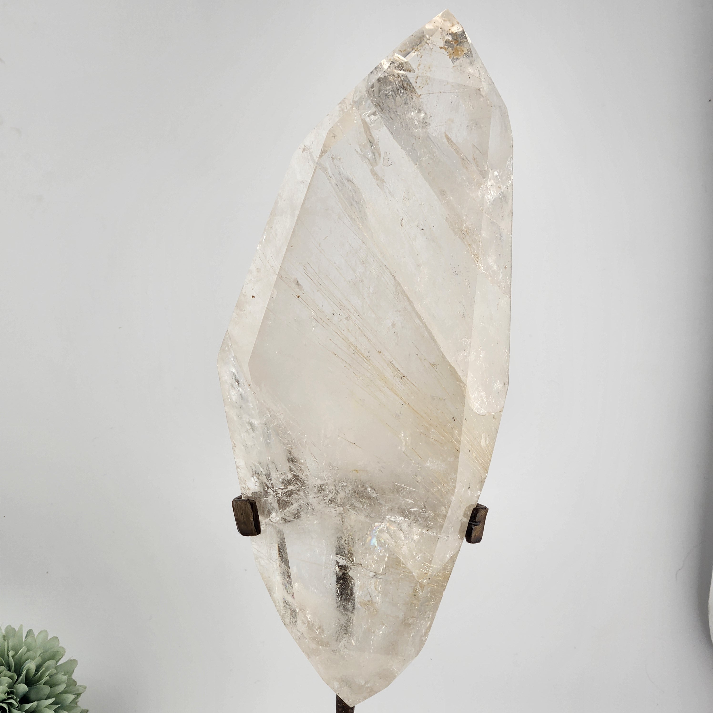 Gold Rutile Clear Quartz Statement Freeform On Custom Stand