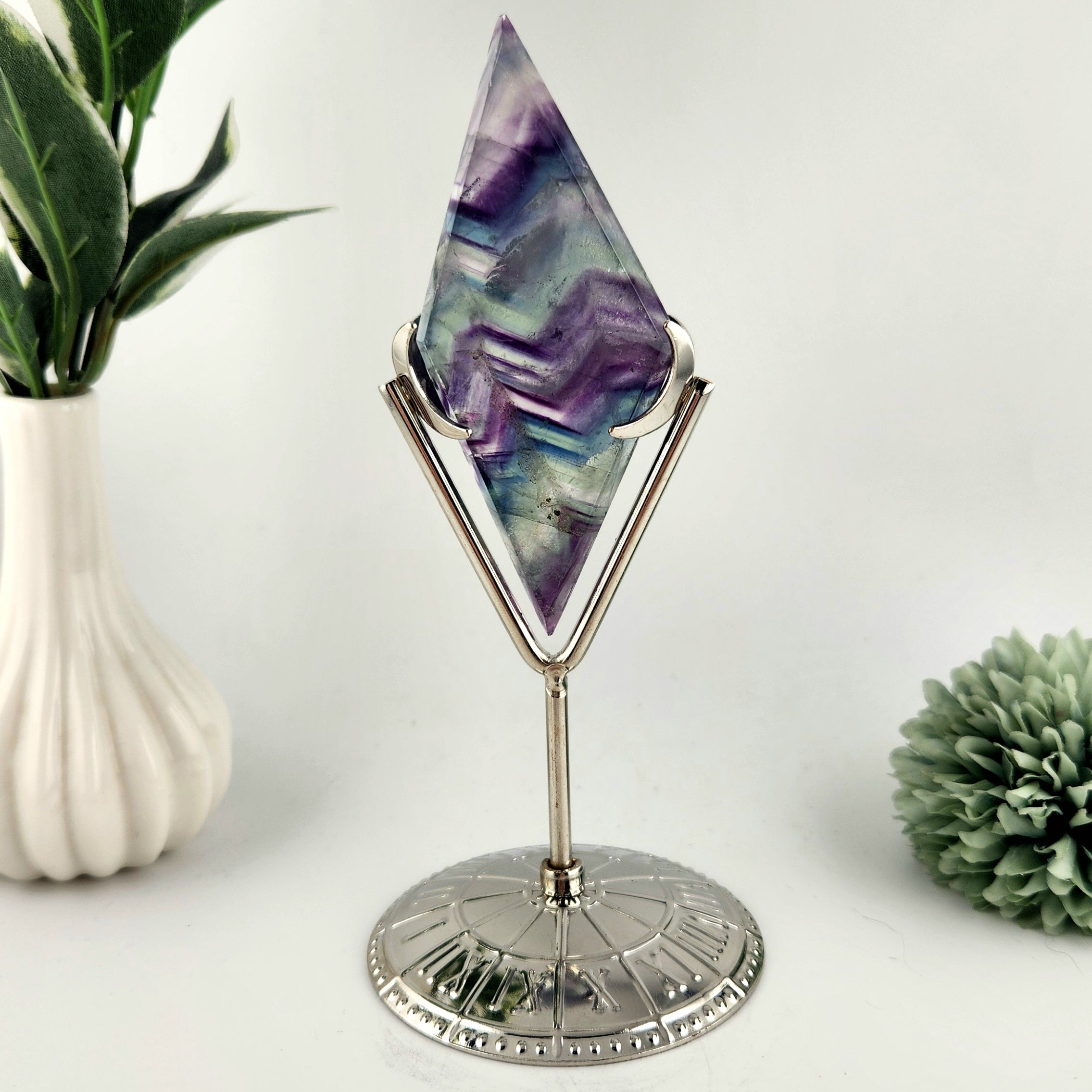 Fluorite Diamond On Silver Stand *Misfit - Irregular shape*