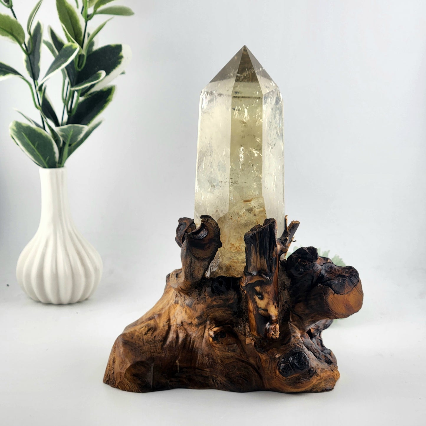 Smokey Citrine Tower on Custom Wood Stand