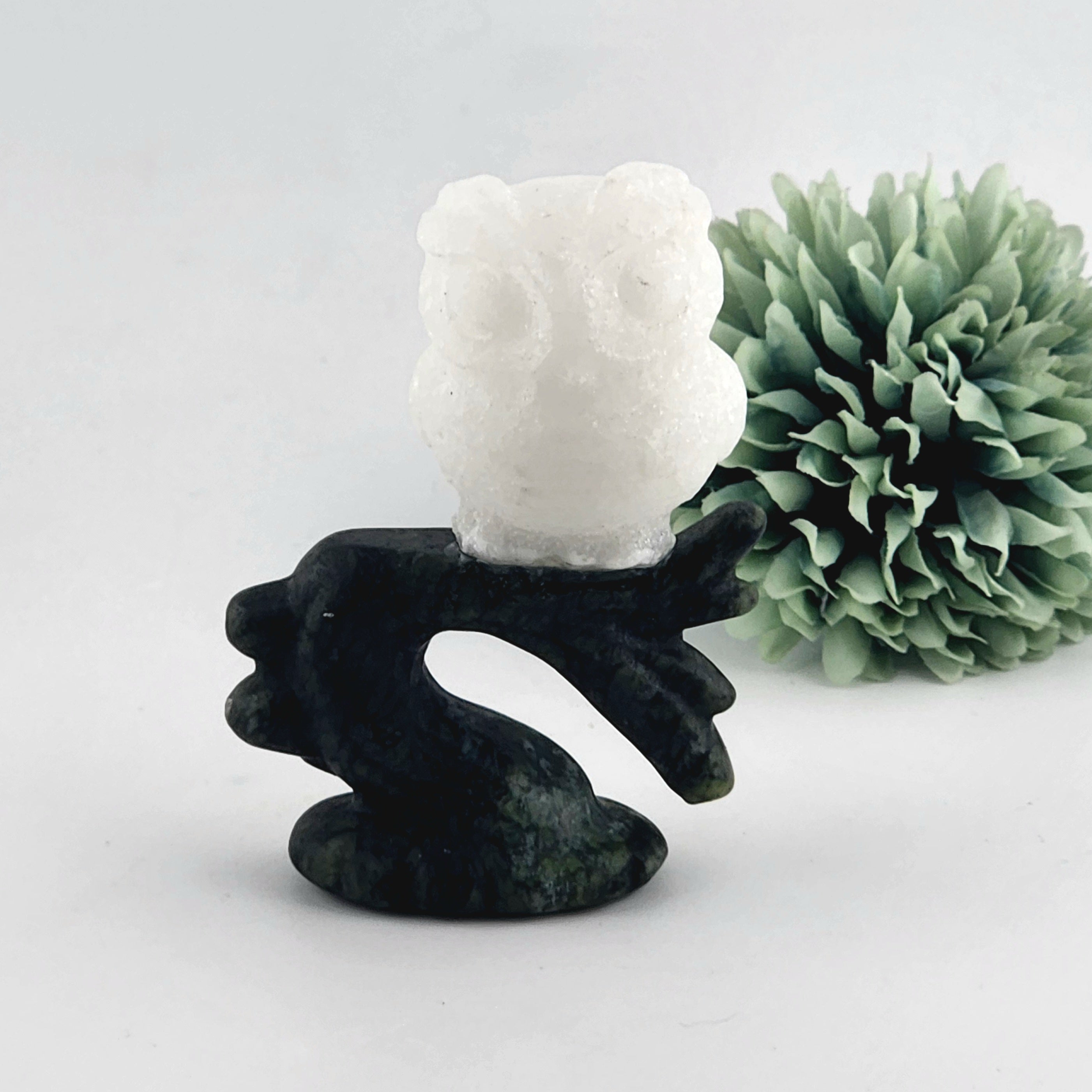 White Jade Owl on Green Jade Branch