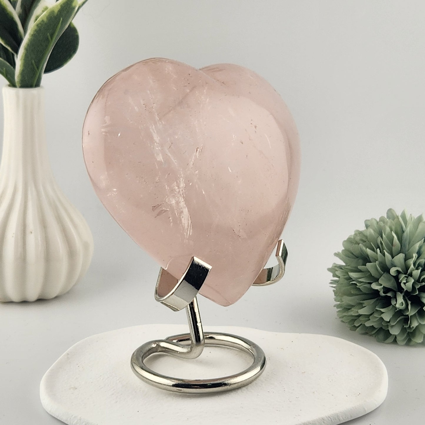 Rose Quartz Heart On Silver Stand