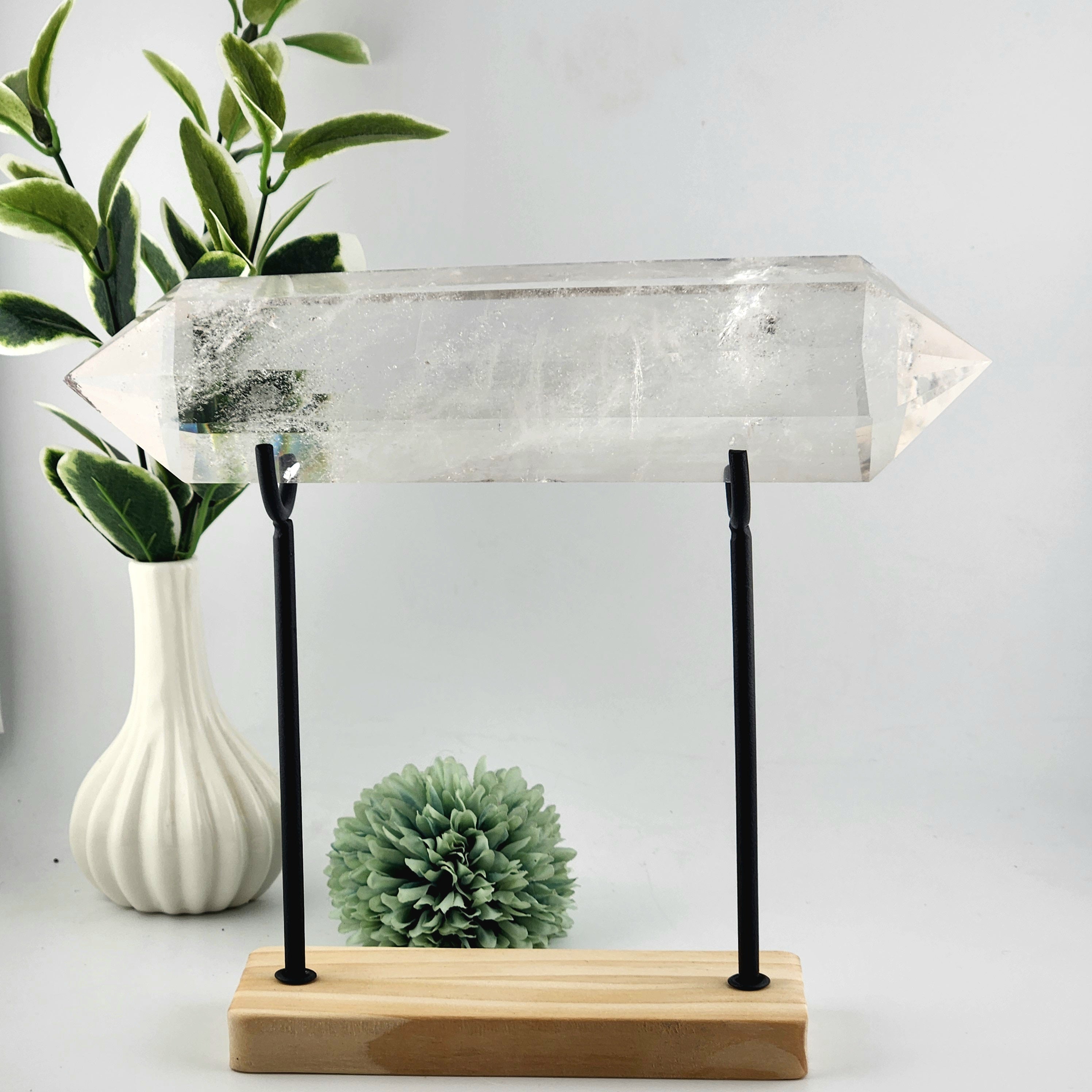 Clear Quartz Faceted Double Terminated Point On Stand