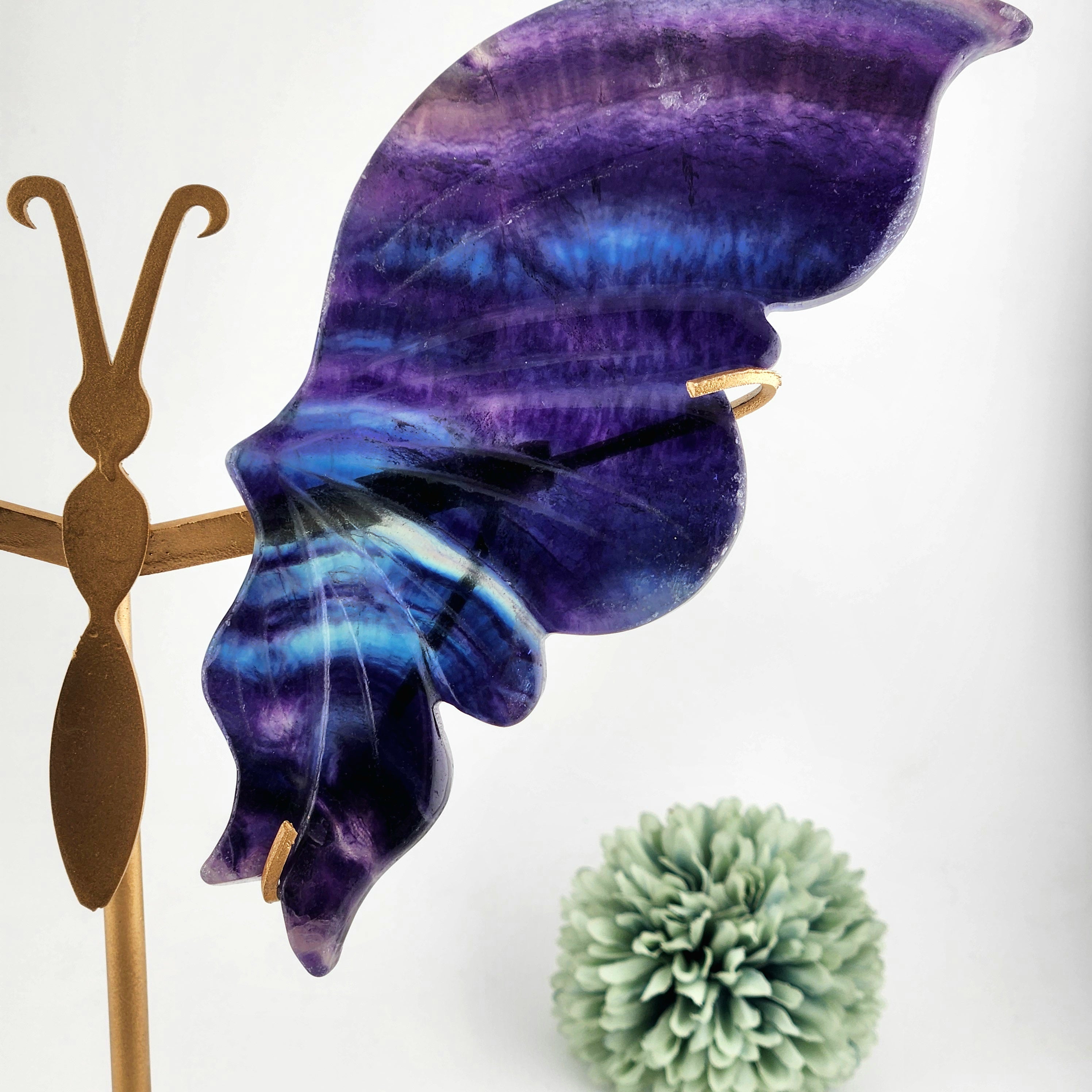 Fluorite Butterfly Wings On Custom Gold Stand