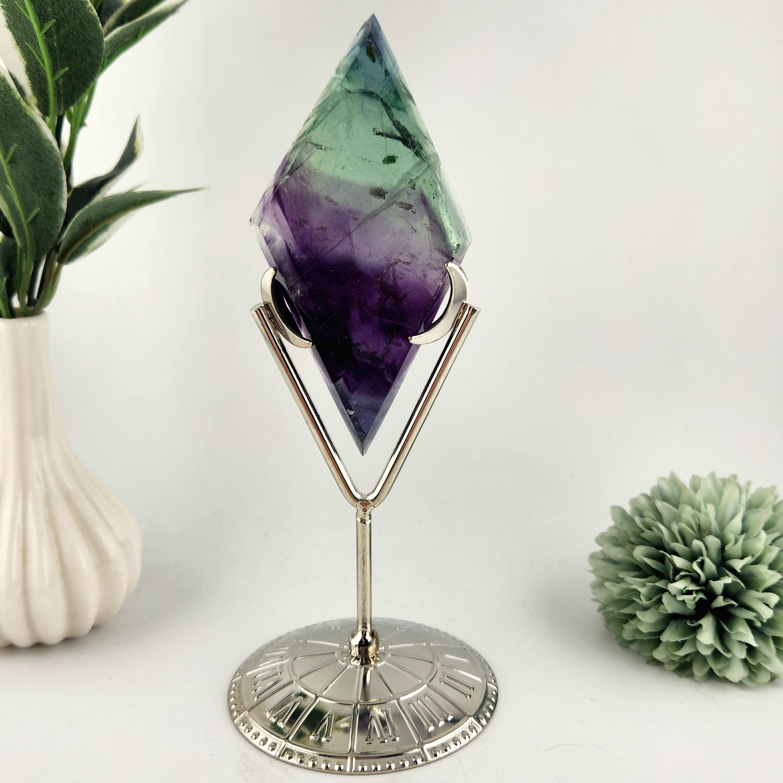 Fluorite Diamond On Silver Stand