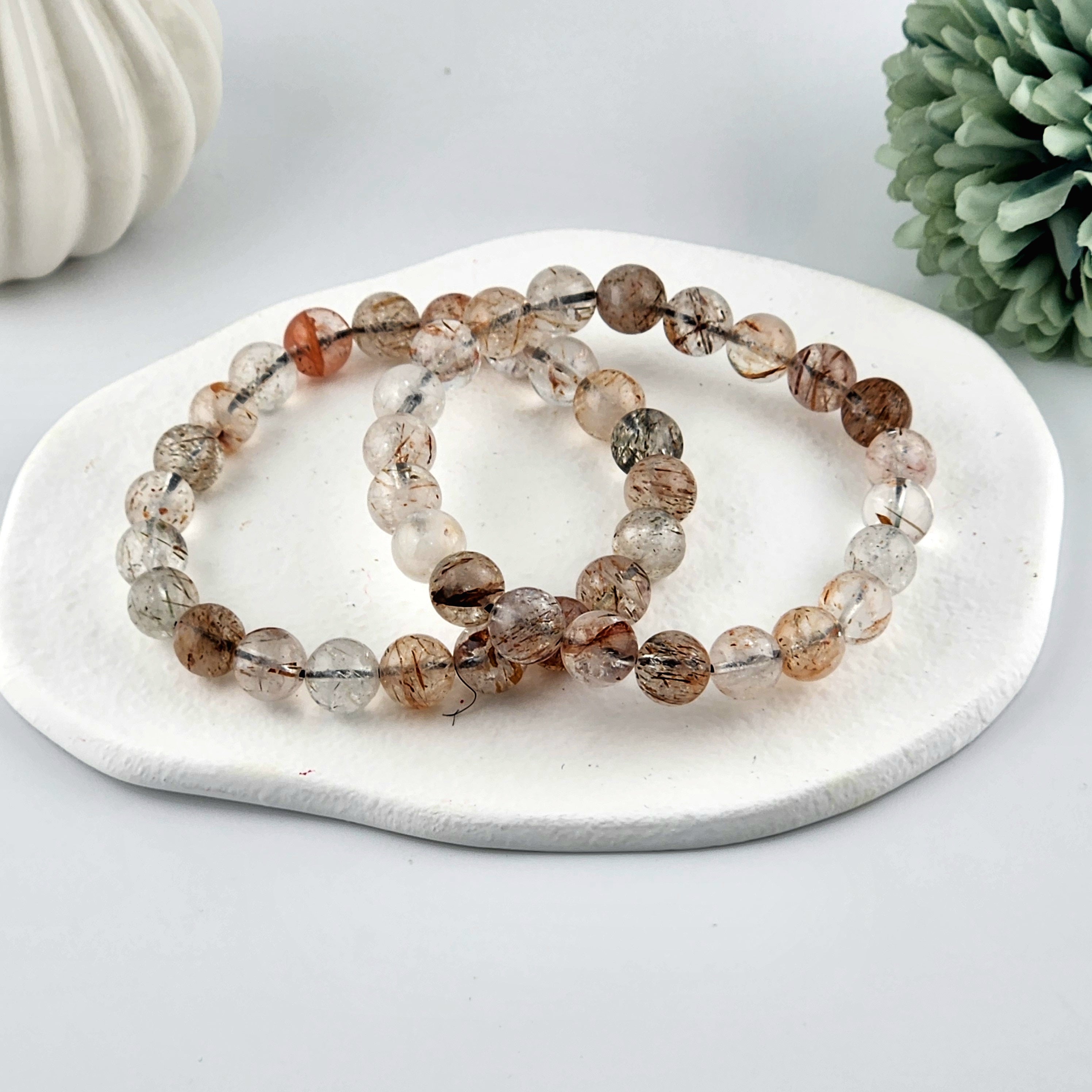 Copper Rutilated Quartz Beaded Bracelet - 8mm