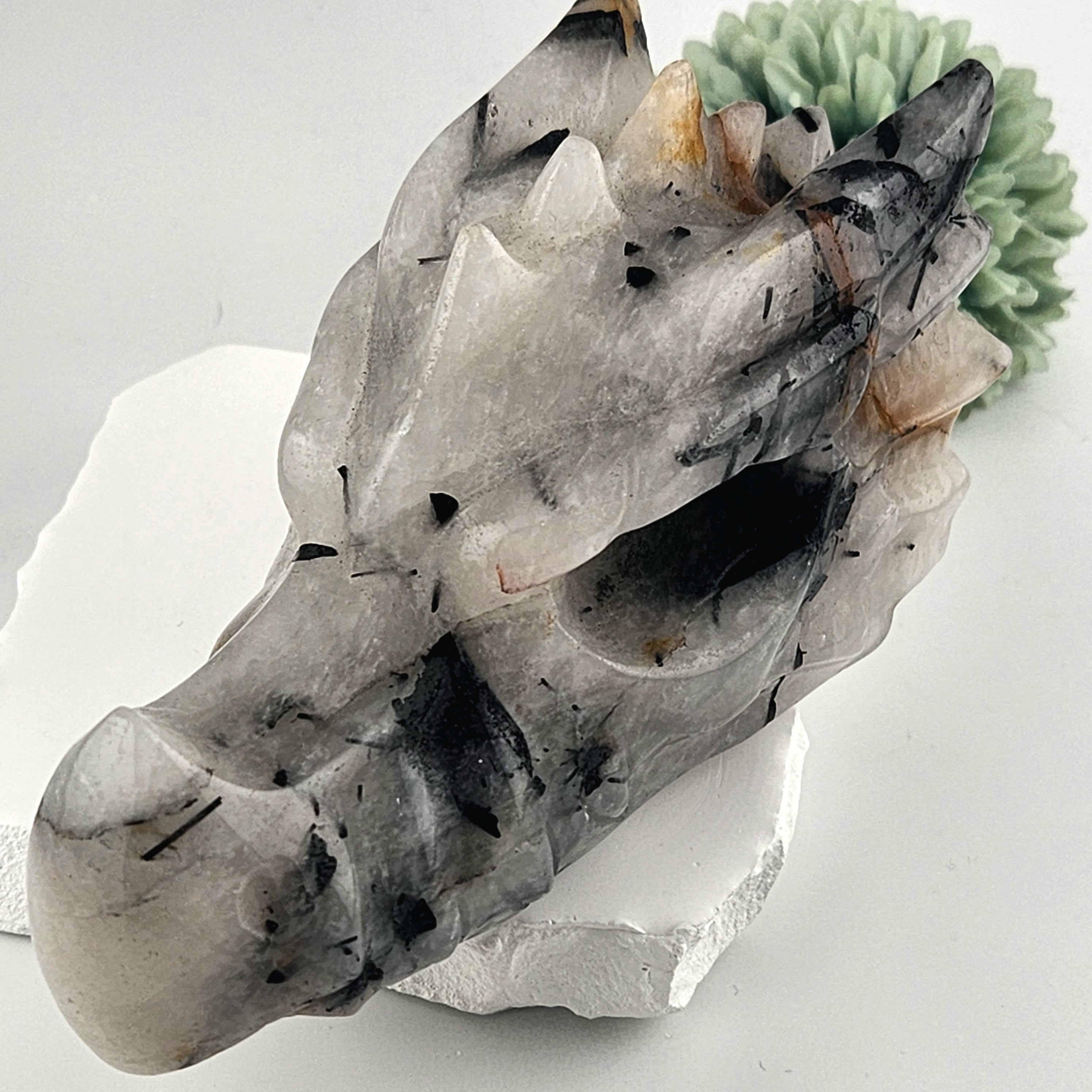Black Rutile in Clear Quartz Dragon Head