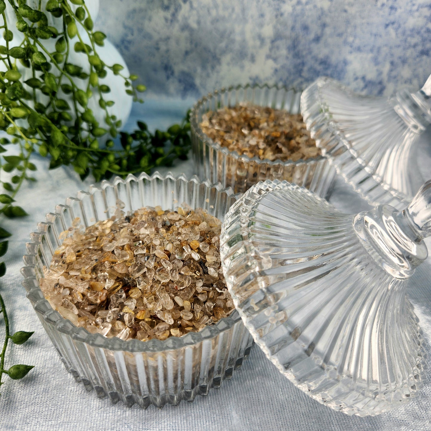 Gold Rutile Chips In Glass Jar