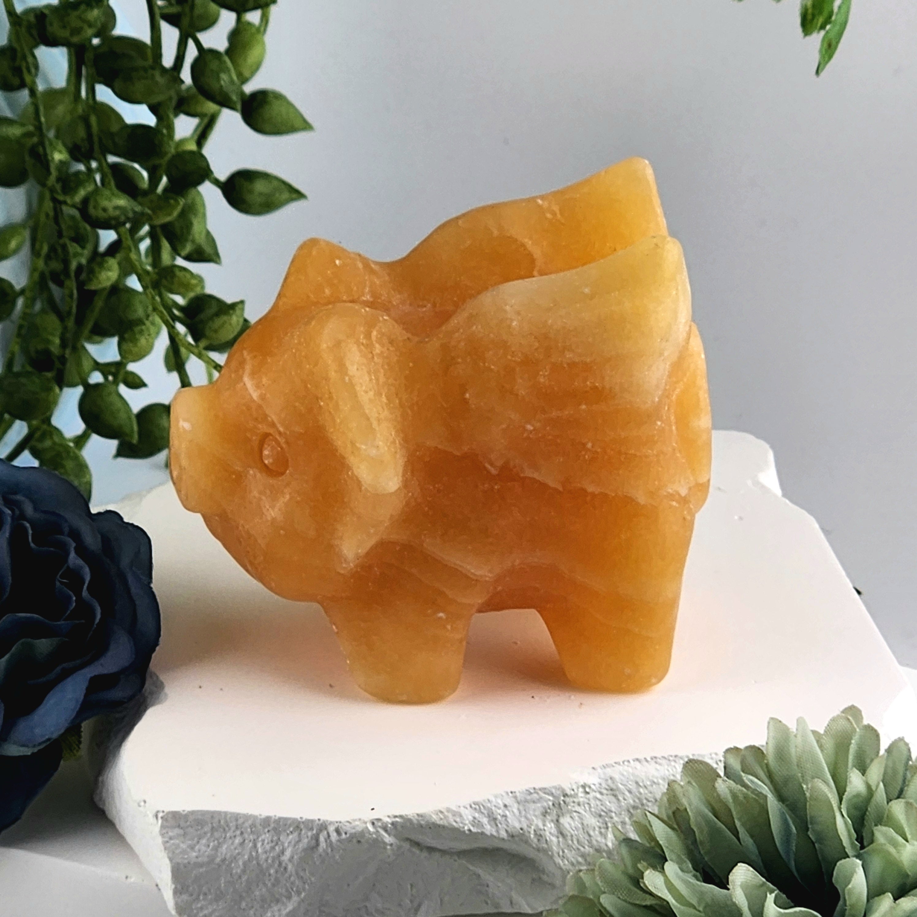 Orange Calcite Flying Pig