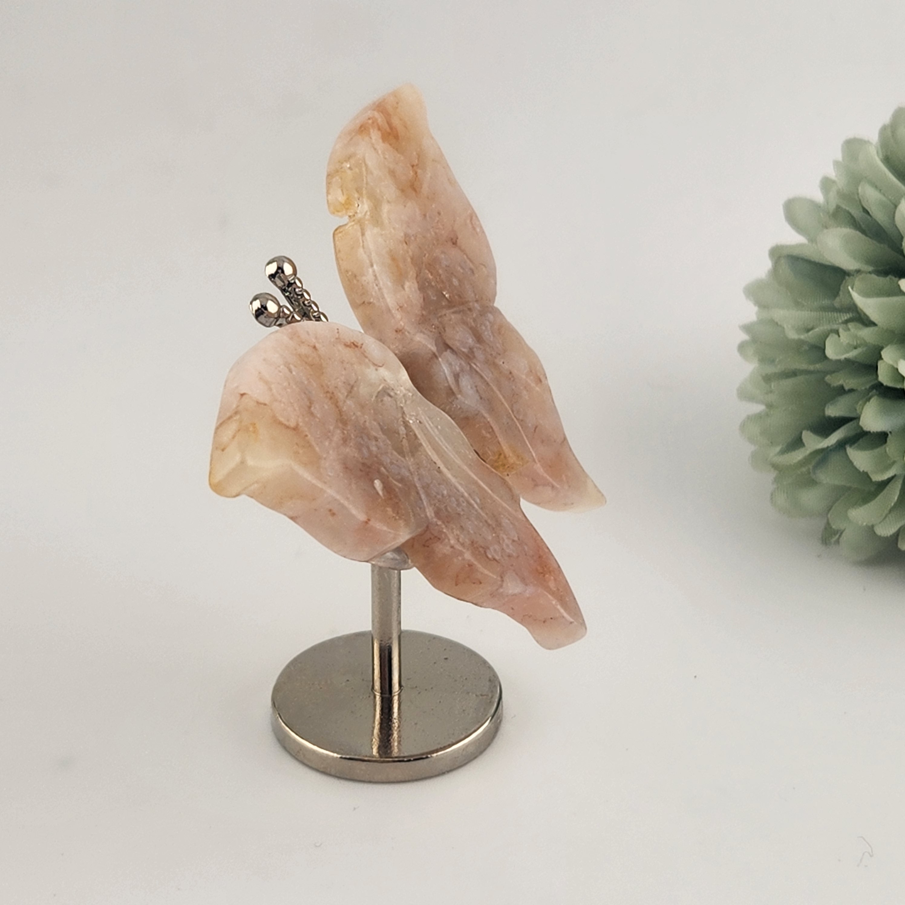 Pink Flower Agate Butterfly On Stand