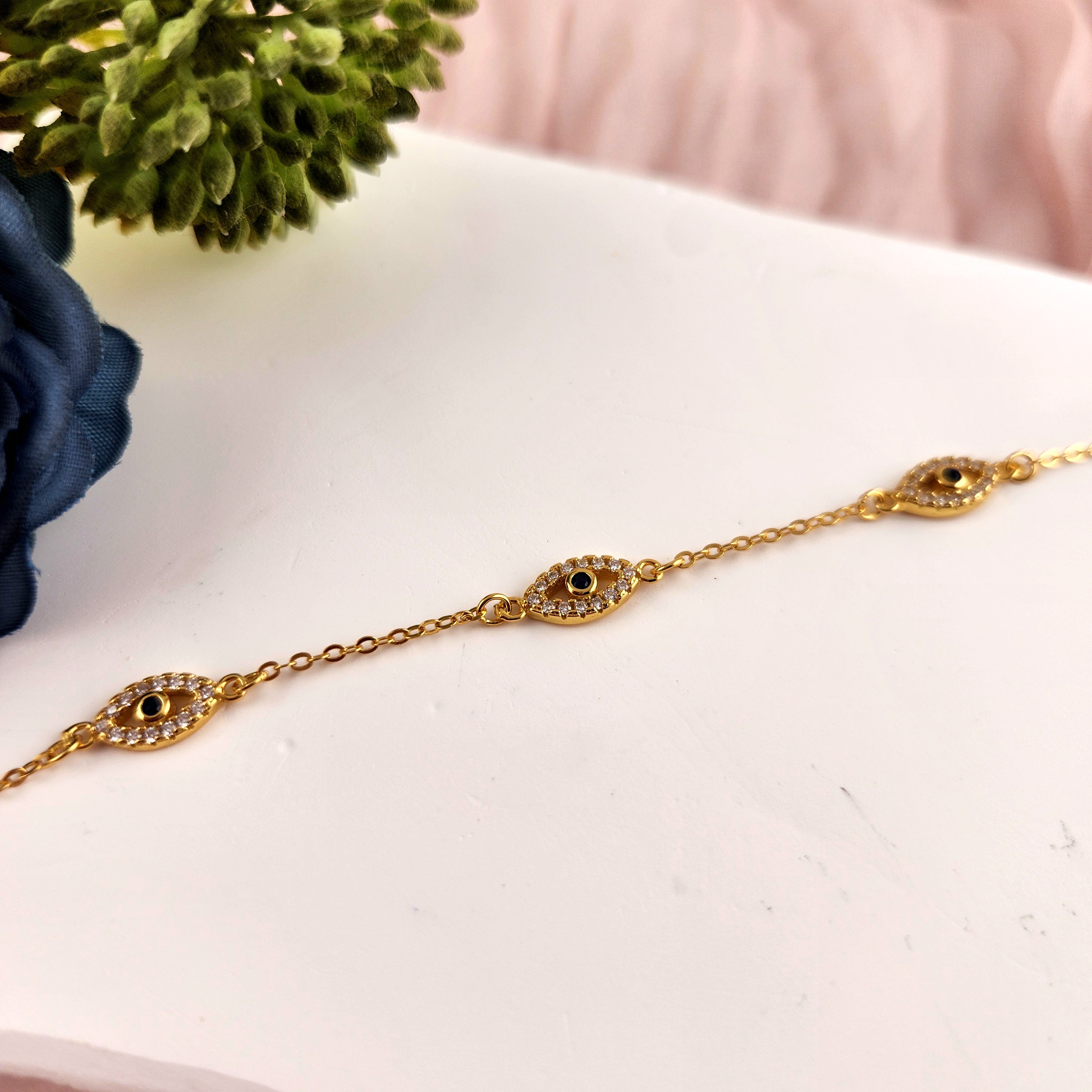 Triple Evil Eye Bracelet - Gold Plated S925
