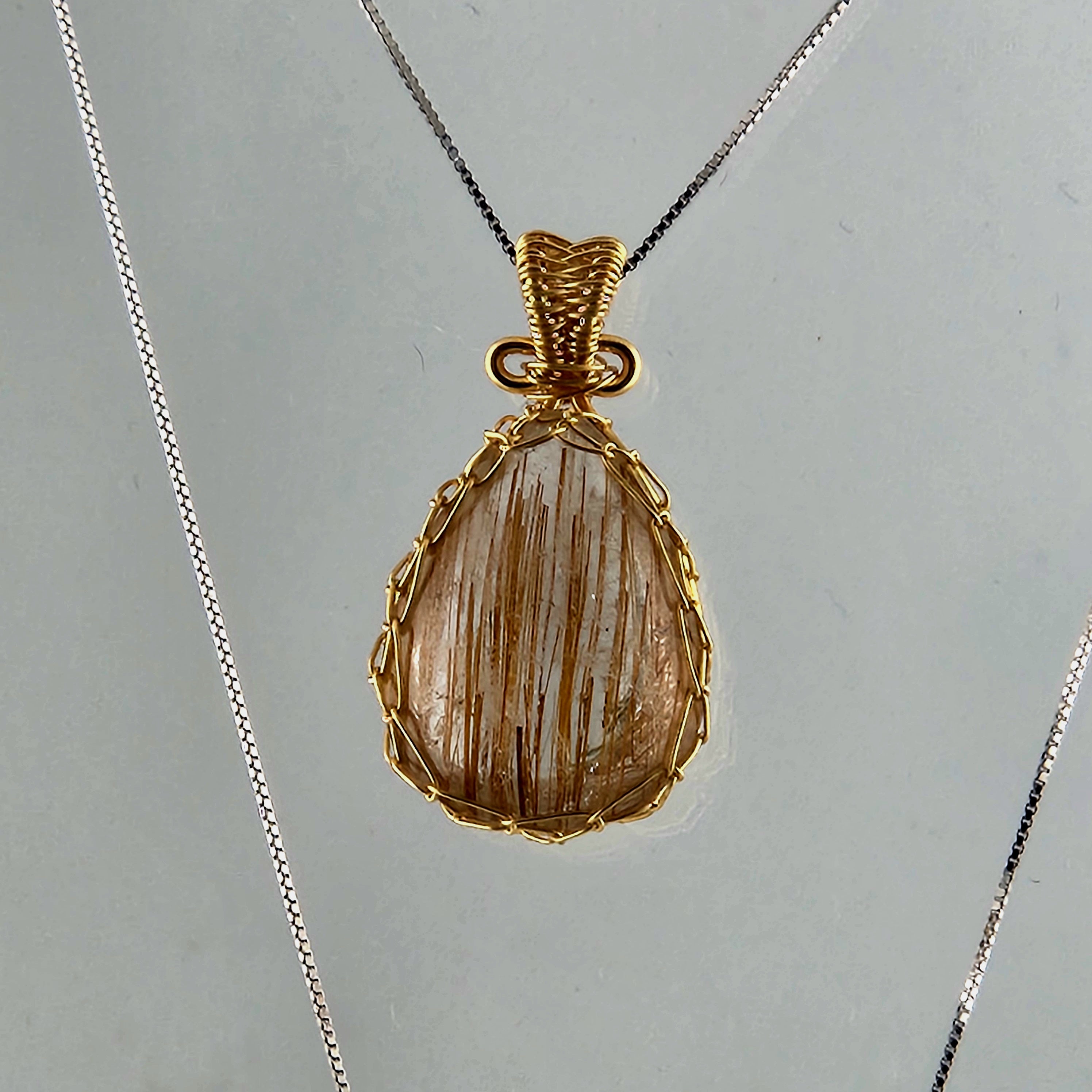 Copper Rutile Quartz Gold Wire Wrapped Pendant