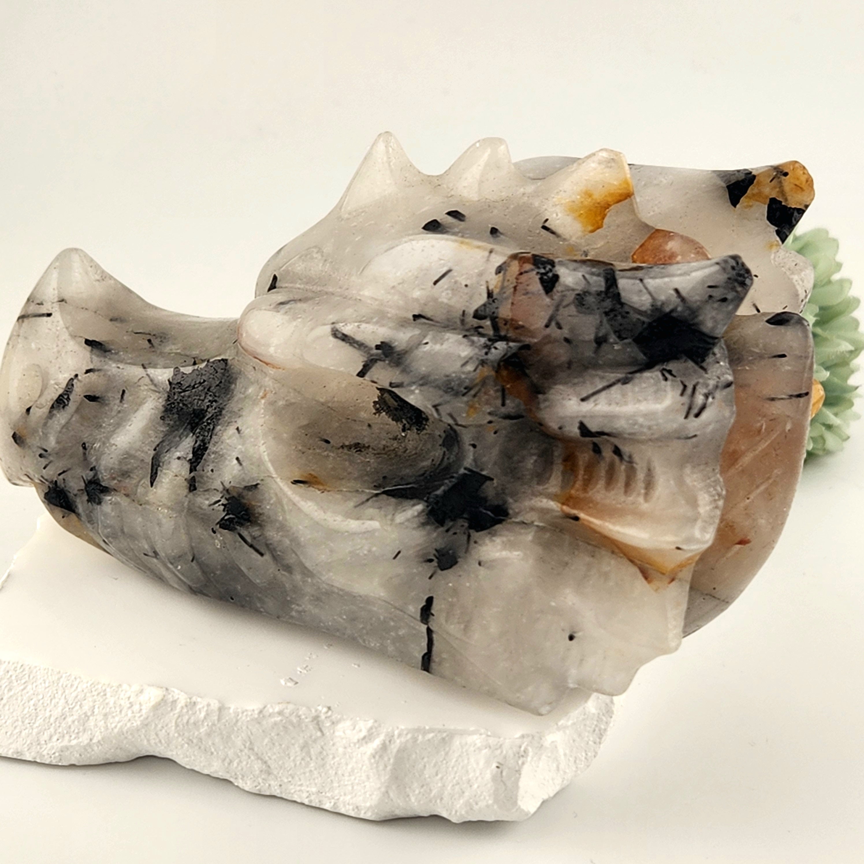 Black Rutile in Clear Quartz Dragon Head