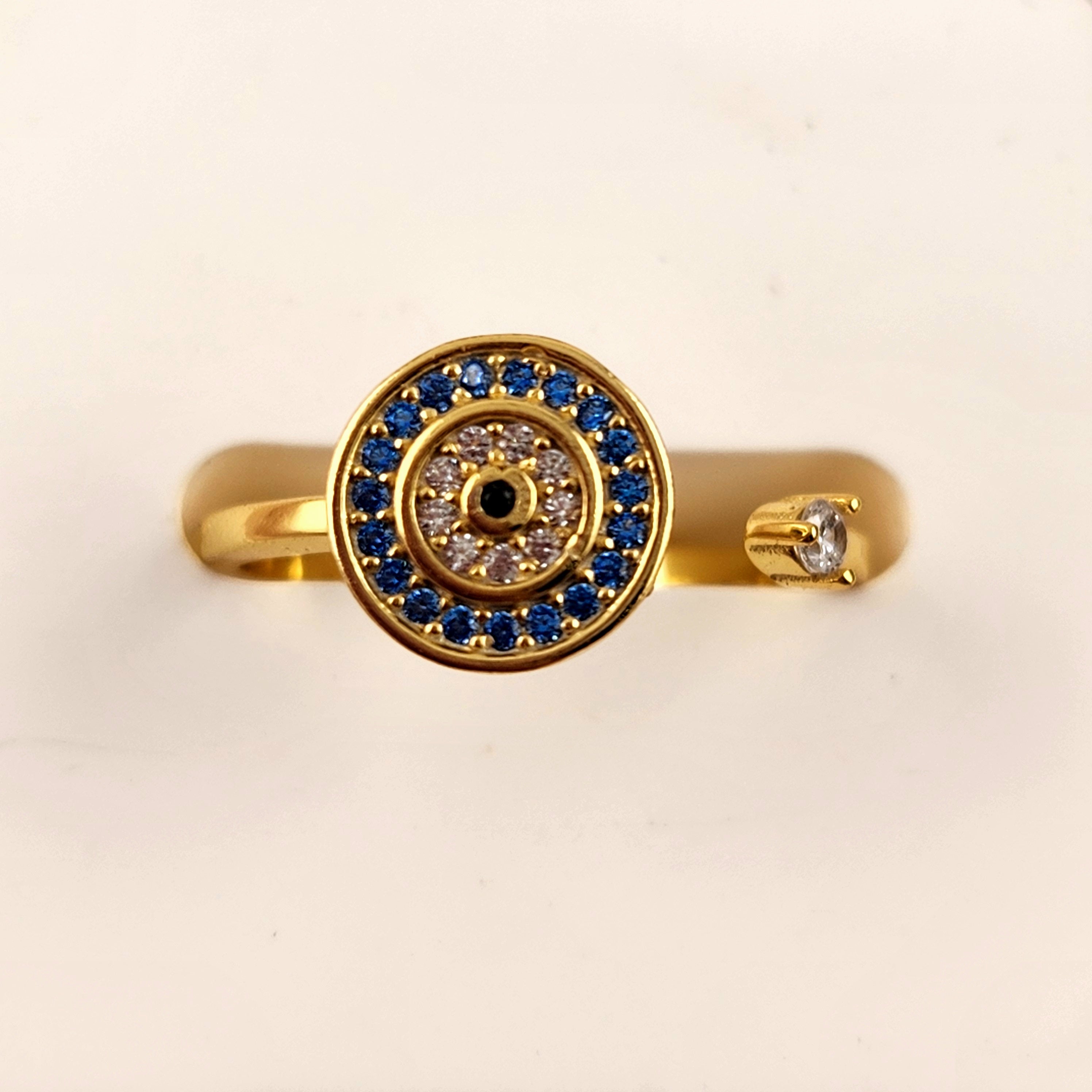 Round Evil Eye Fidget Spinning Ring - Gold Plated S925