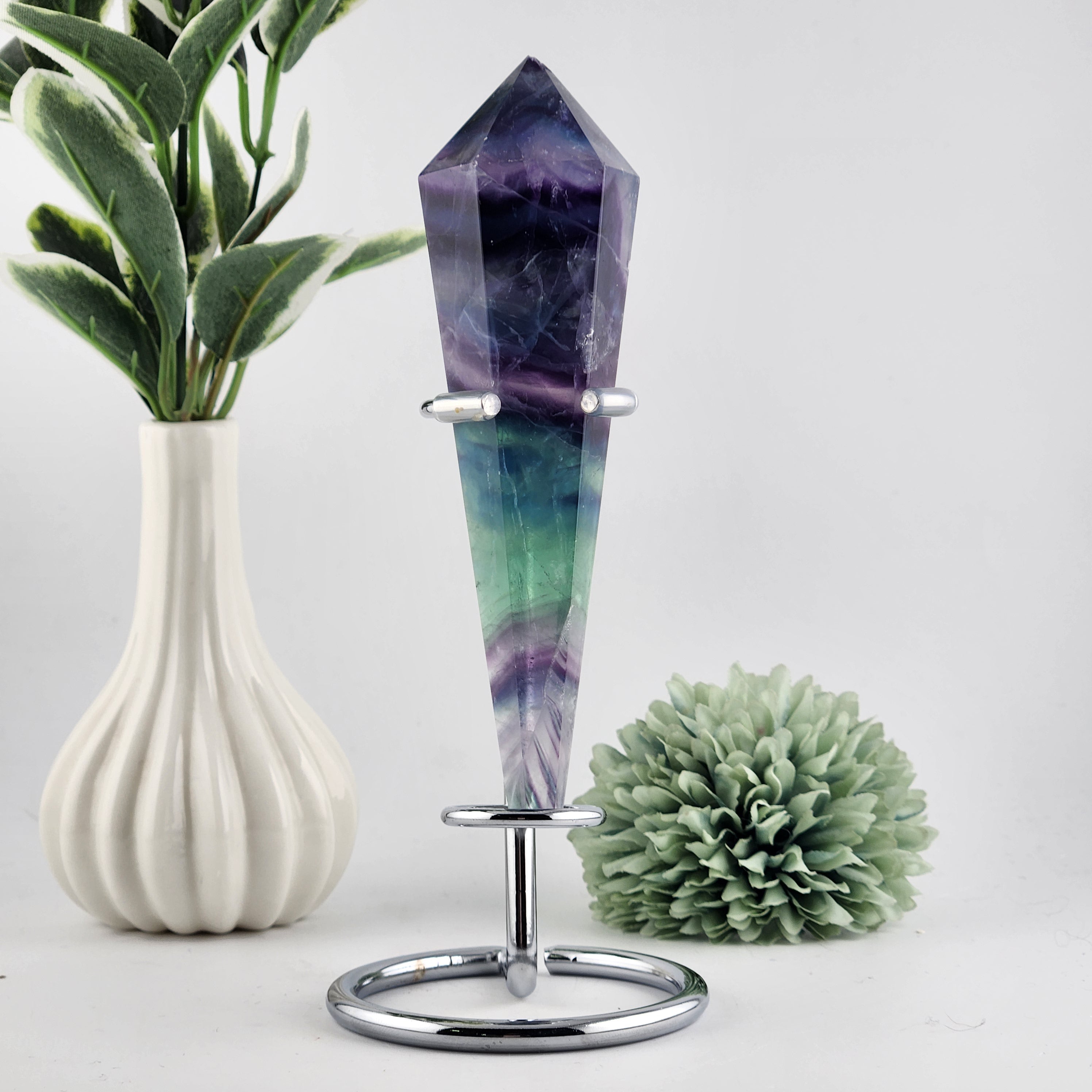 Fluorite Wand On Silver Stand