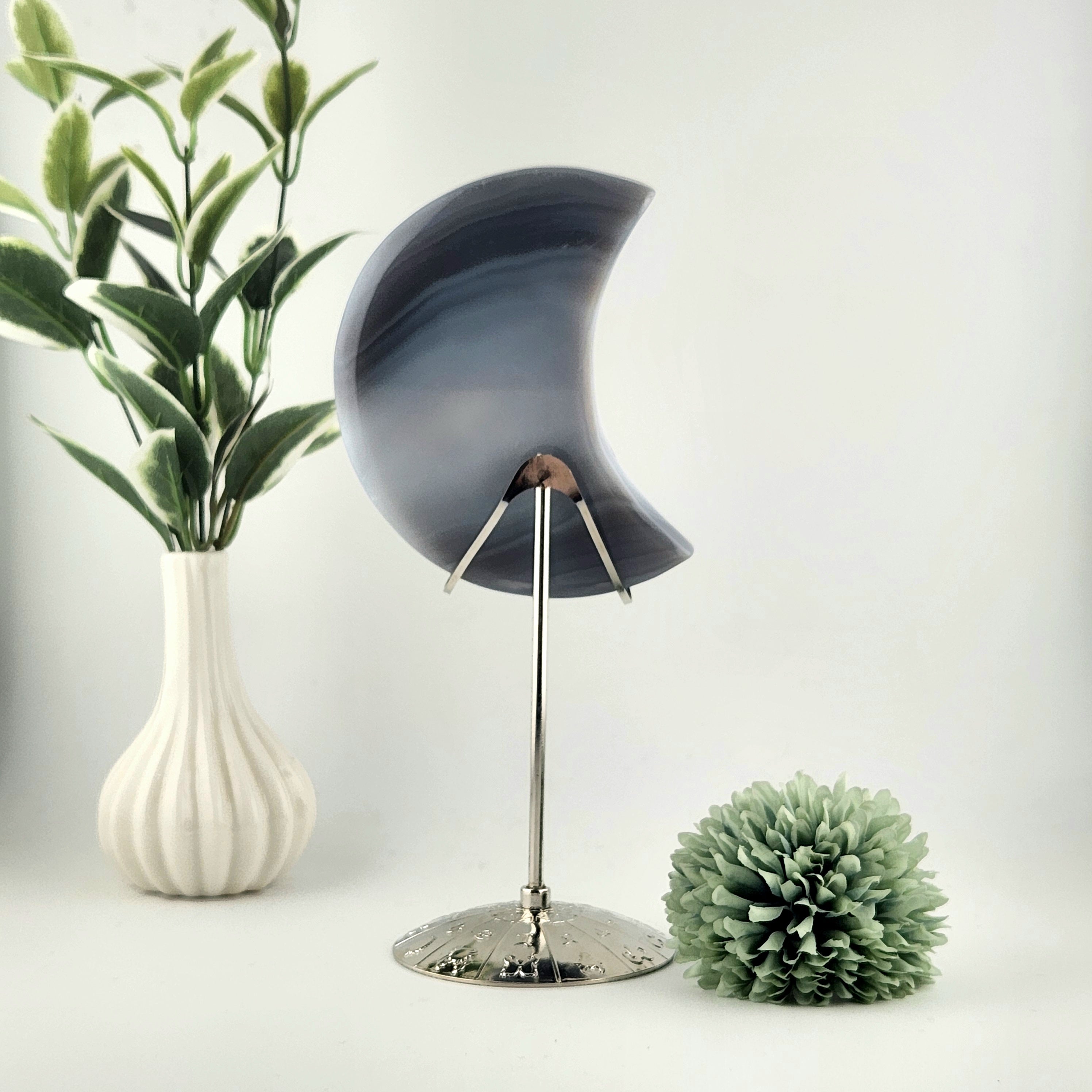 Blue Agate Moon with White and Black Druzy Centre