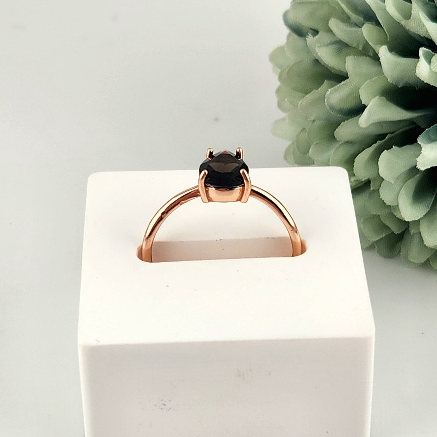 Smokey Quartz Rose Gold Ring - Adjustable S925