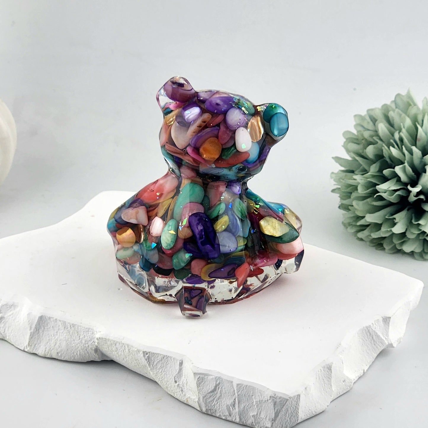 Rainbow Shell Chip Resin Teddy Bear