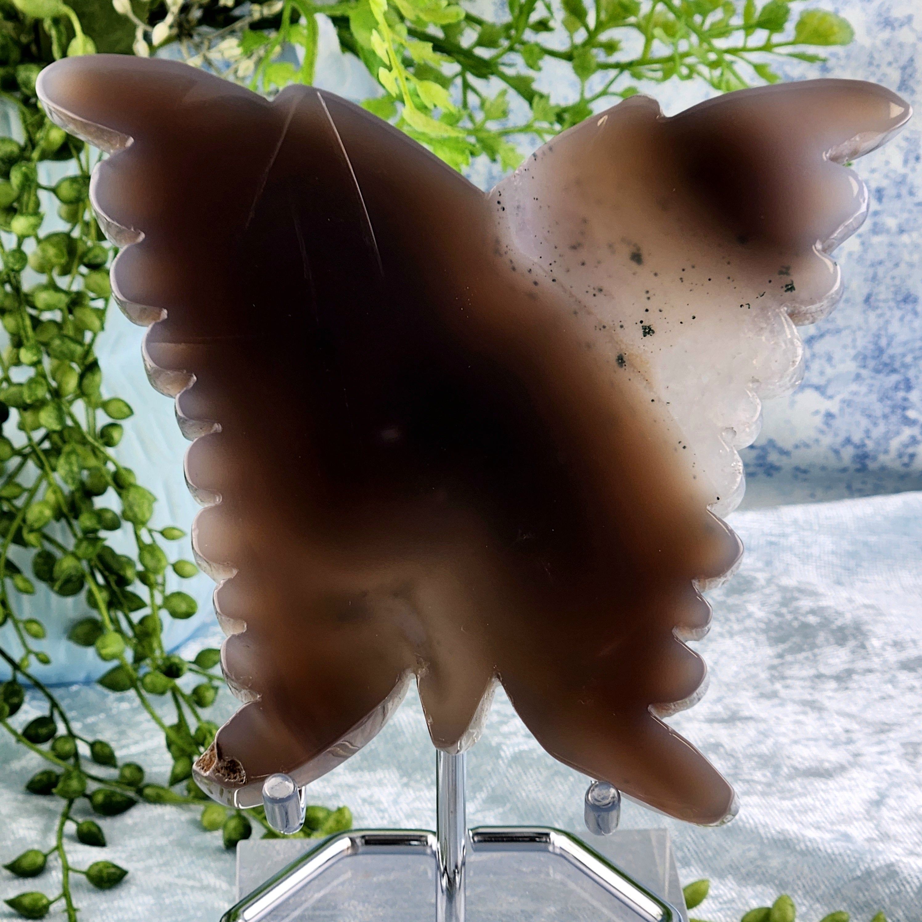Druzy Agate Butterfly on SIlver Stand