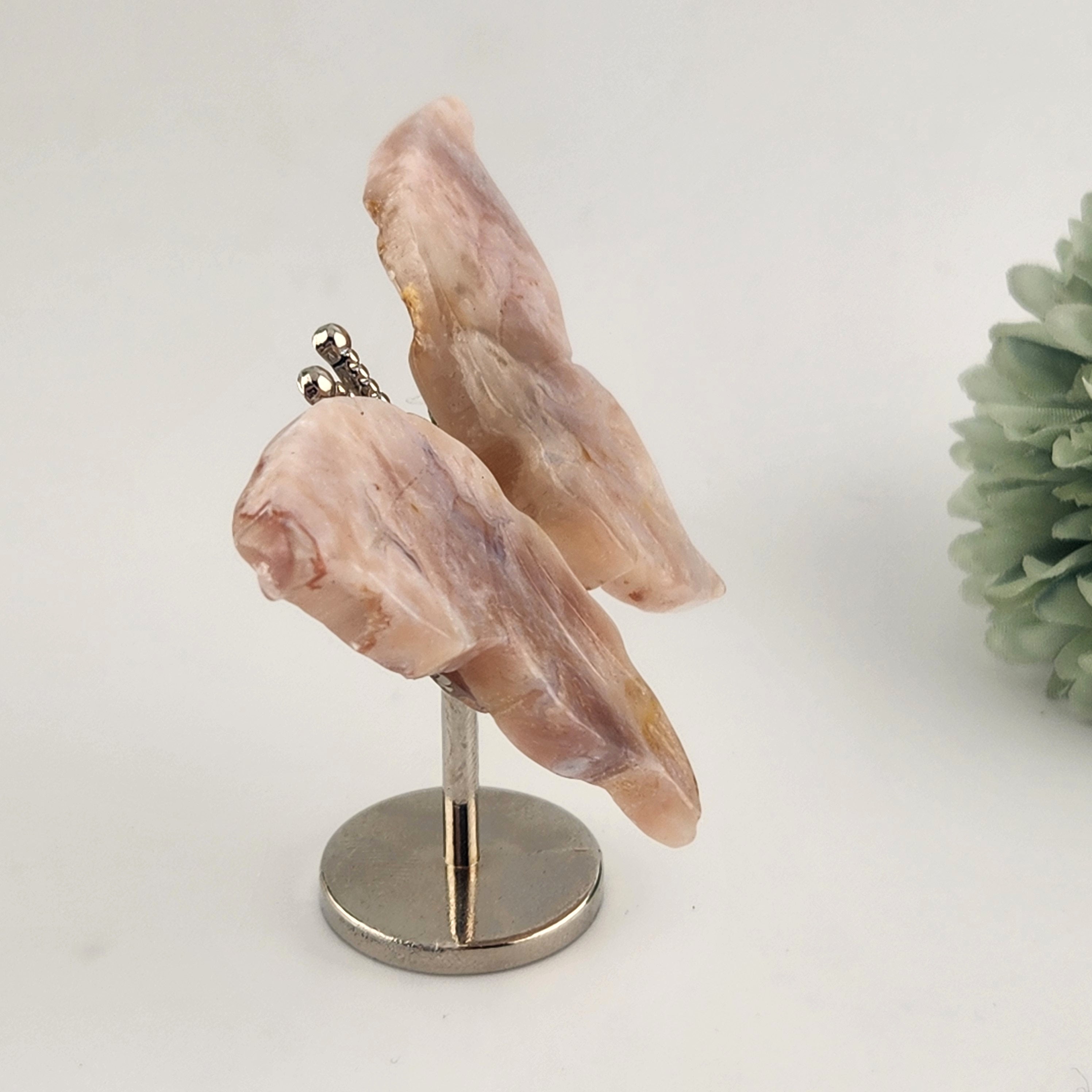 Pink Flower Agate Butterfly On Stand