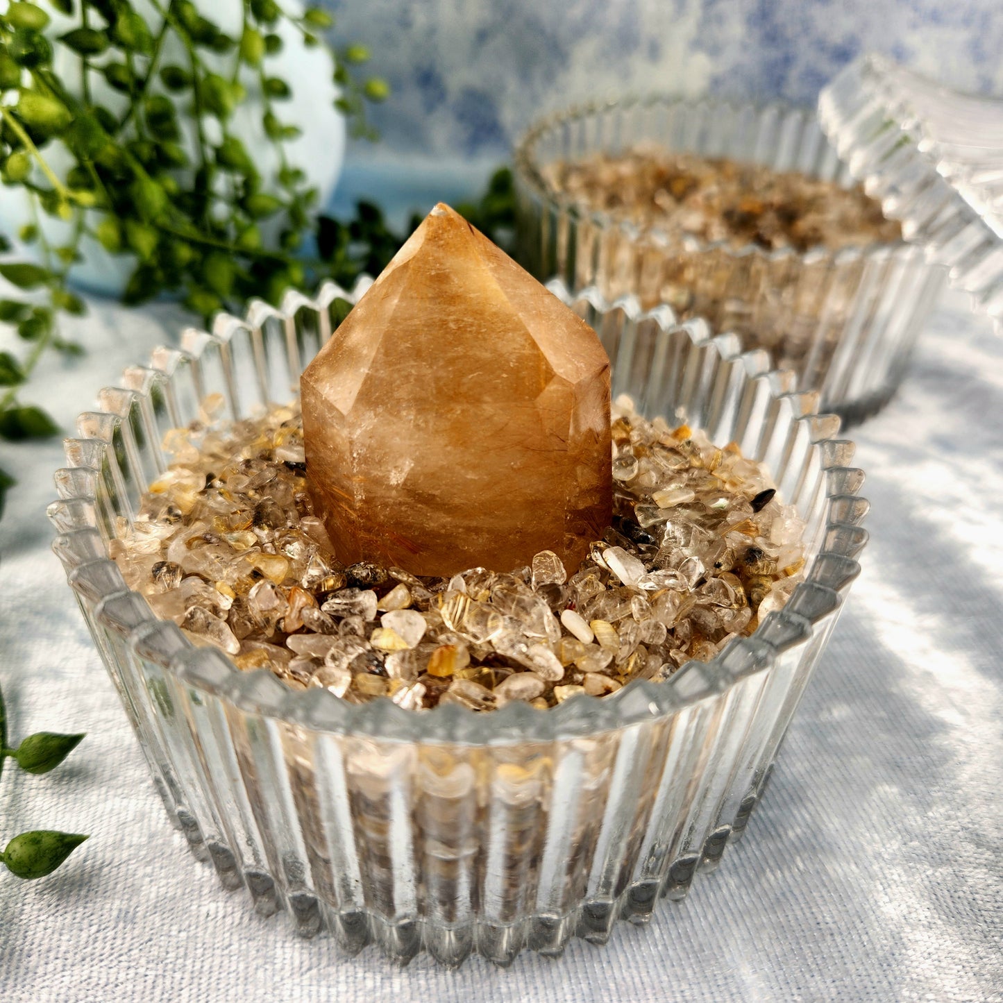 Gold Rutile Chips In Glass Jar