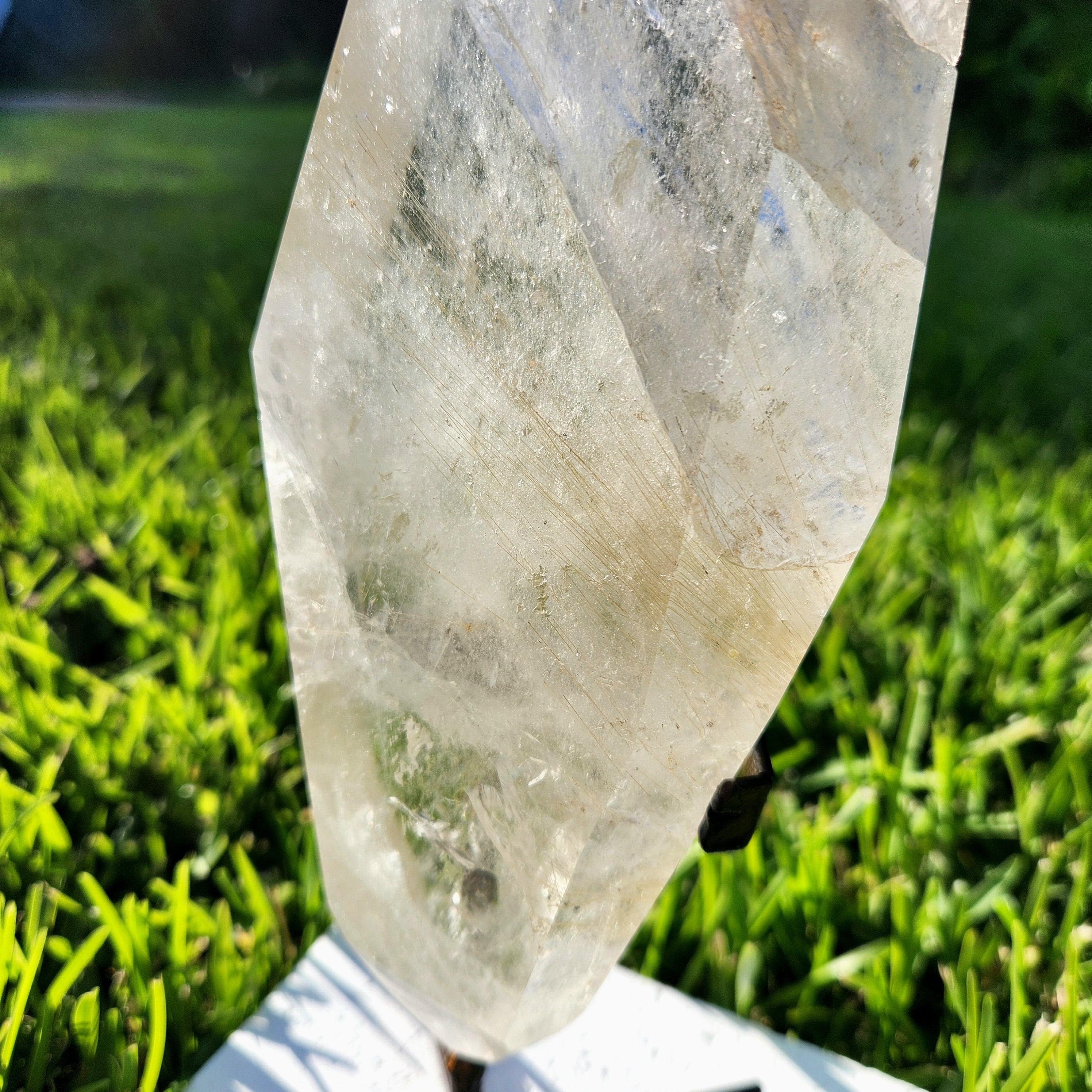 Gold Rutile Clear Quartz Statement Freeform On Custom Stand