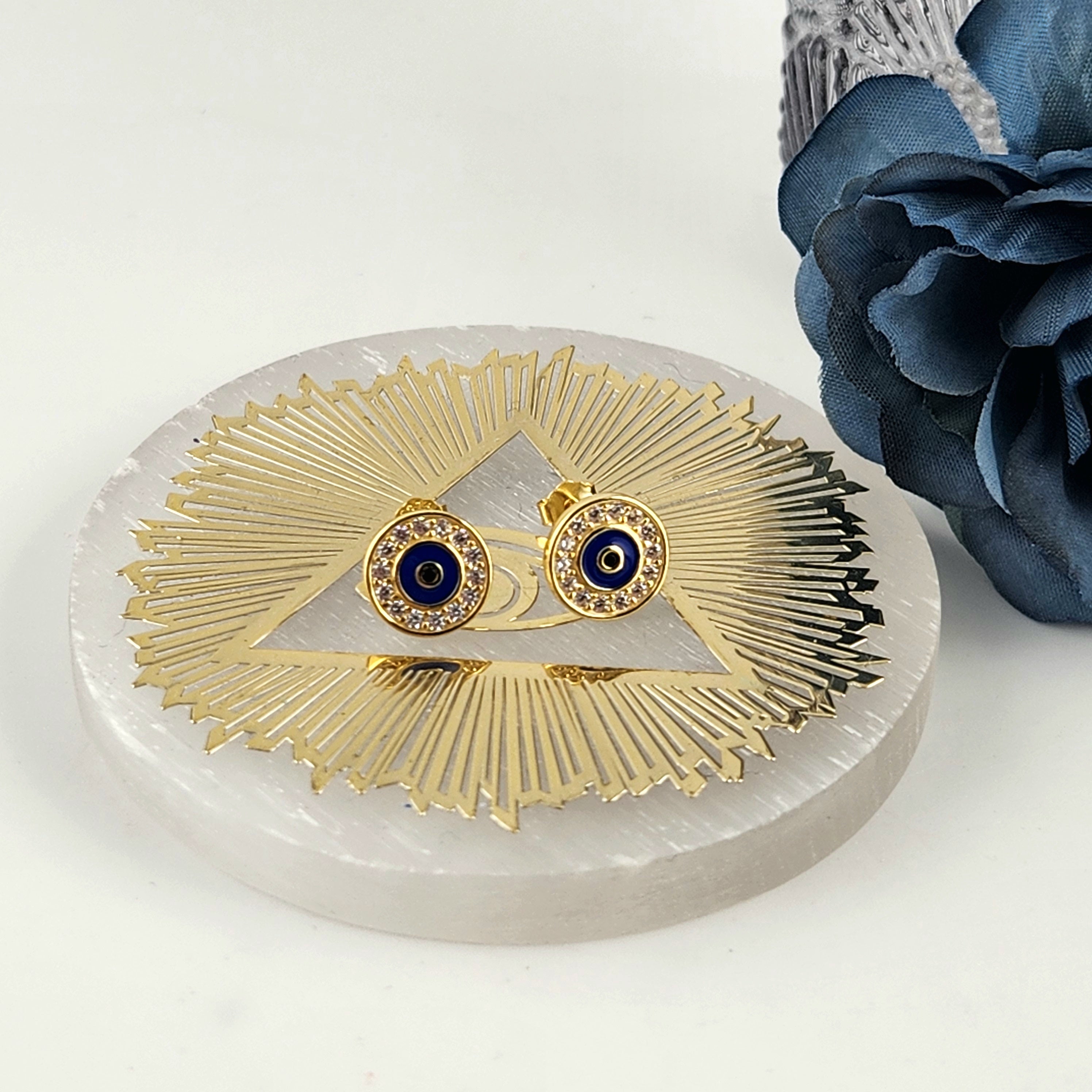 Evil Eye Round Stud Earring- Gold Plated S925