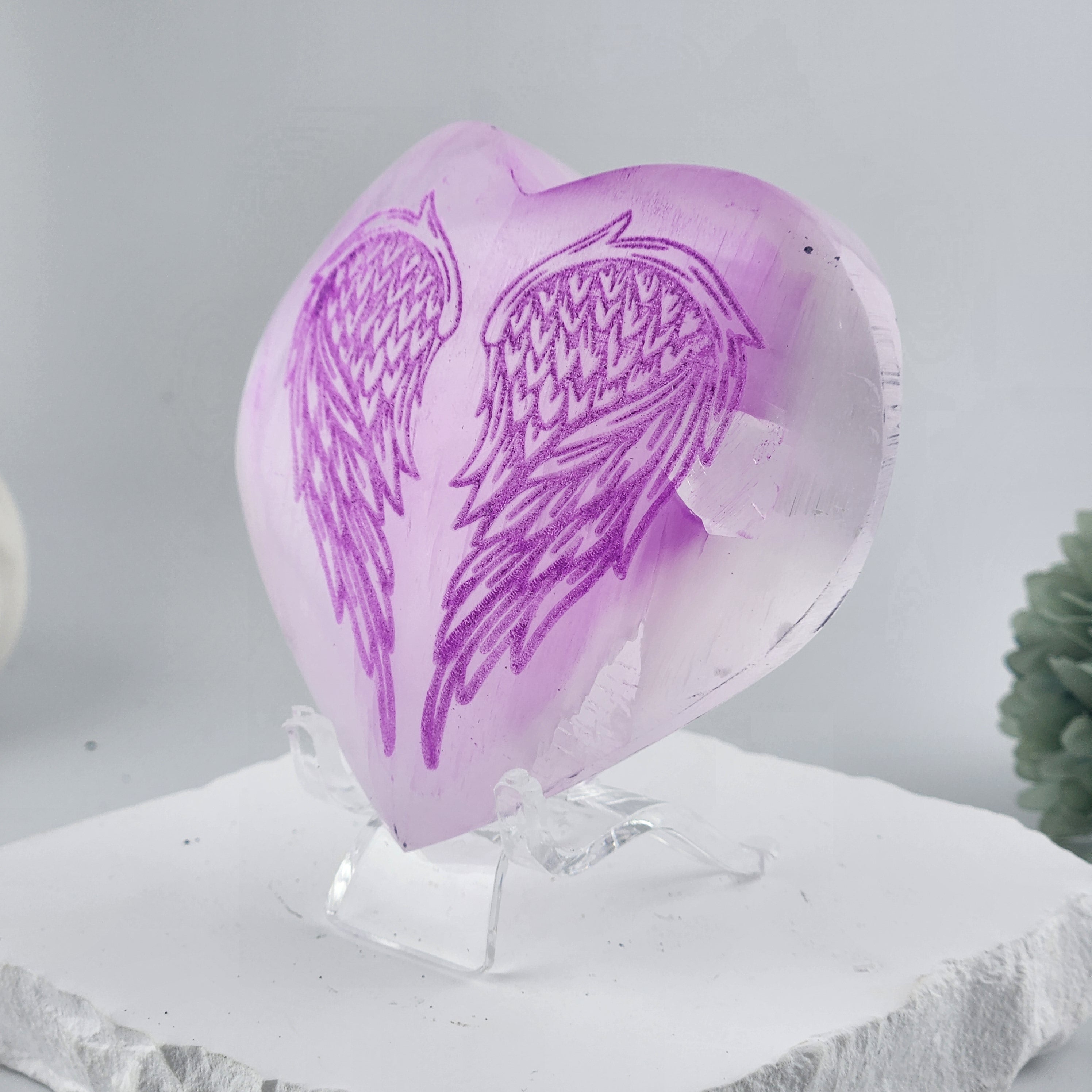Selenite Angel Wing Heart