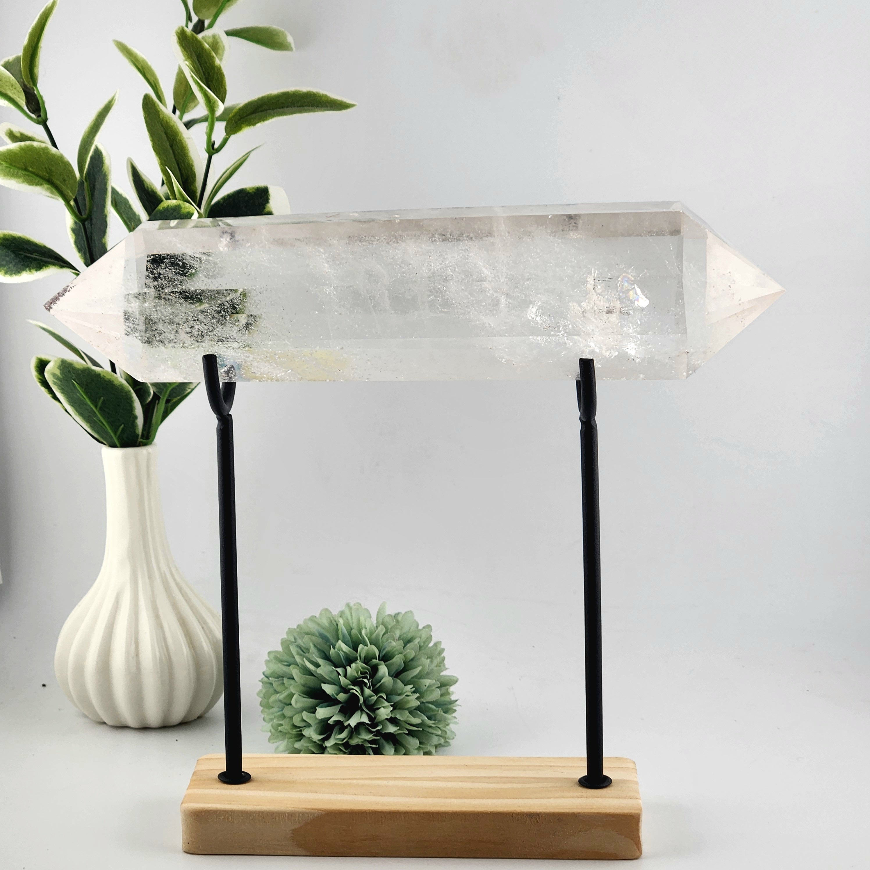 Clear Quartz Faceted Double Terminated Point On Stand