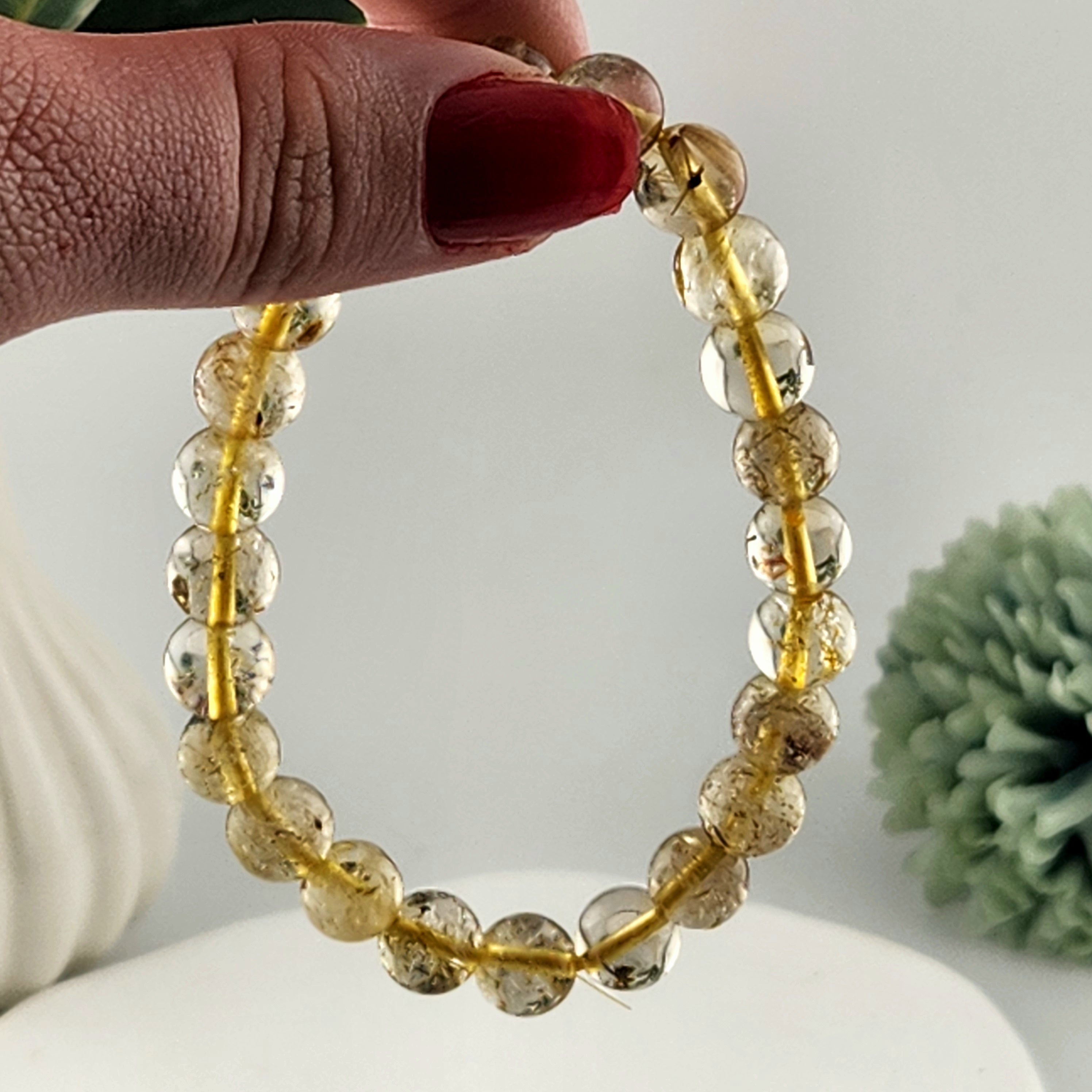 Gold Rutile Quartz Beaded Bracelet - 8mm