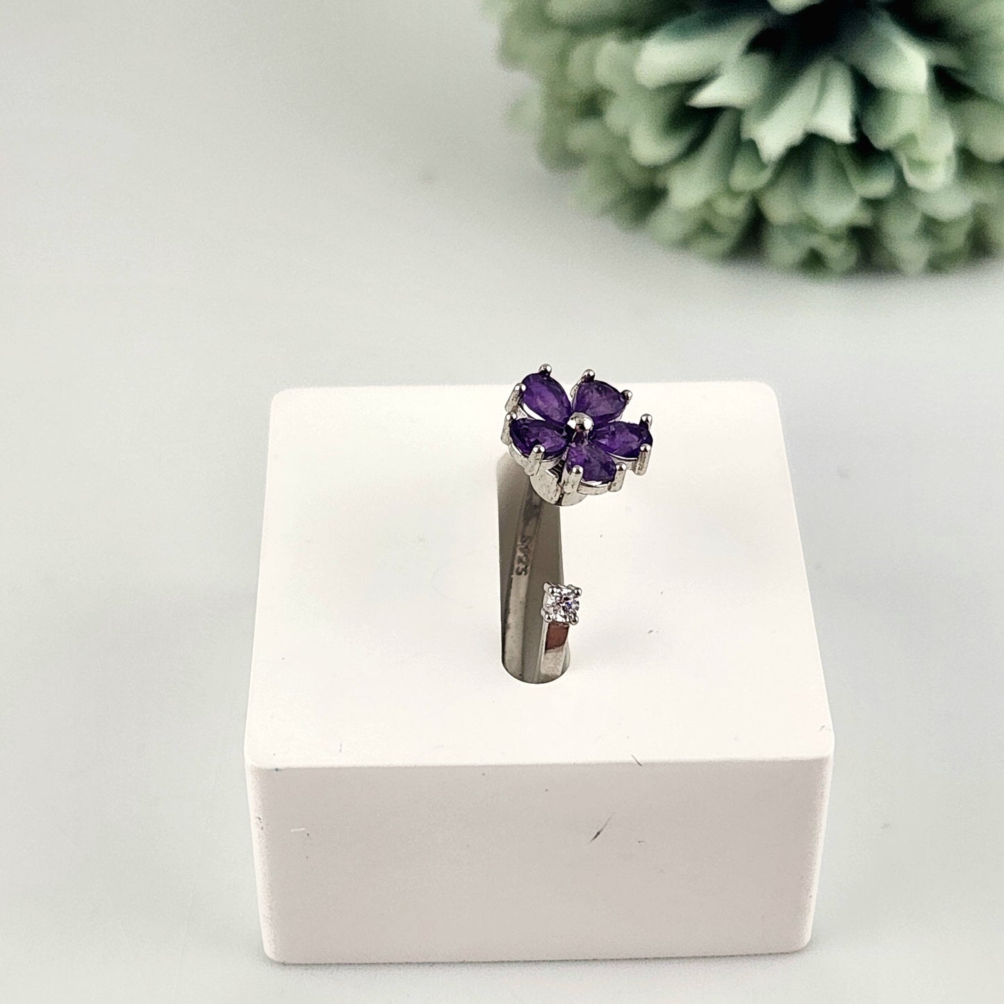 Fidget Spinning Amethyst Flower Ring - S925 Adjustable