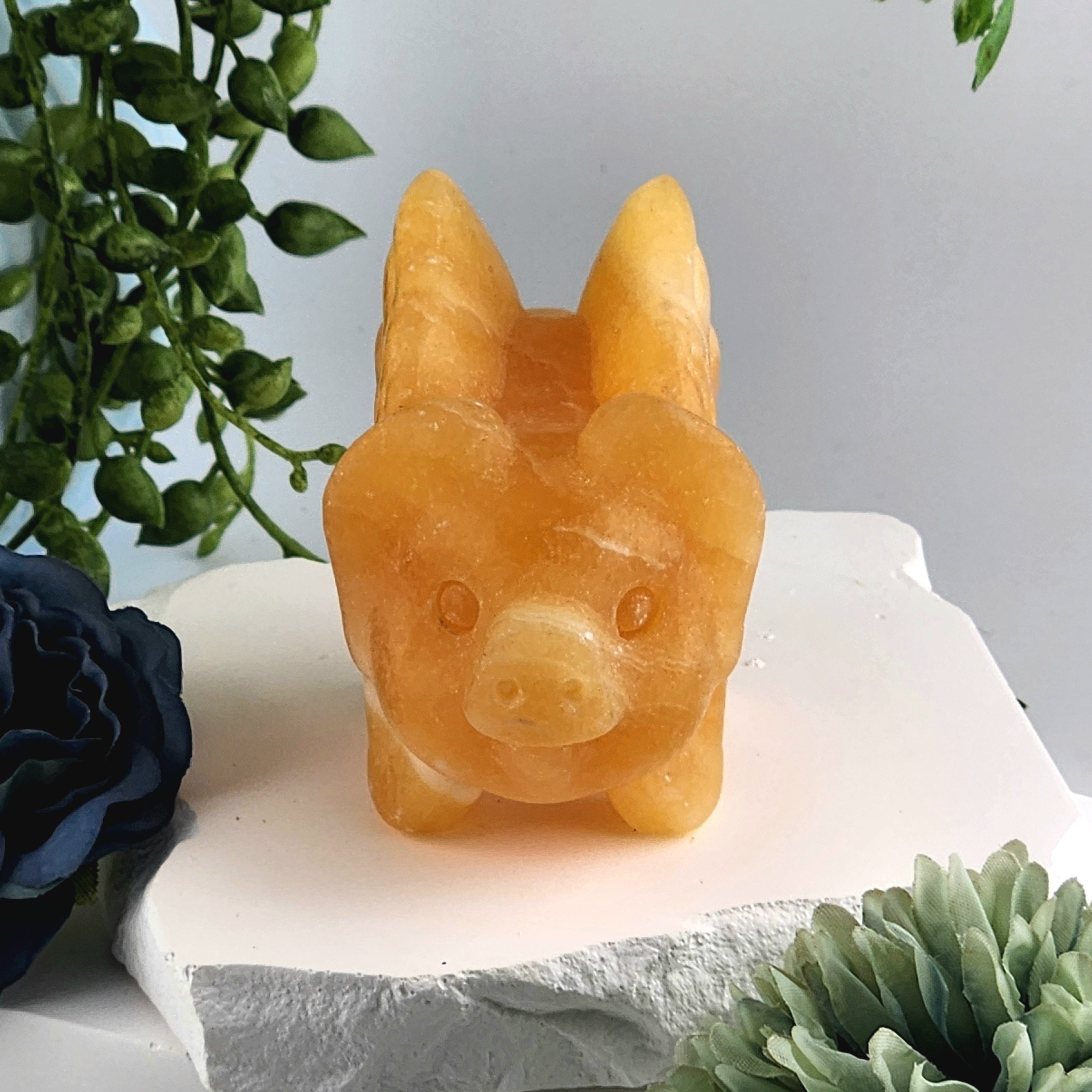 Orange Calcite Flying Pig