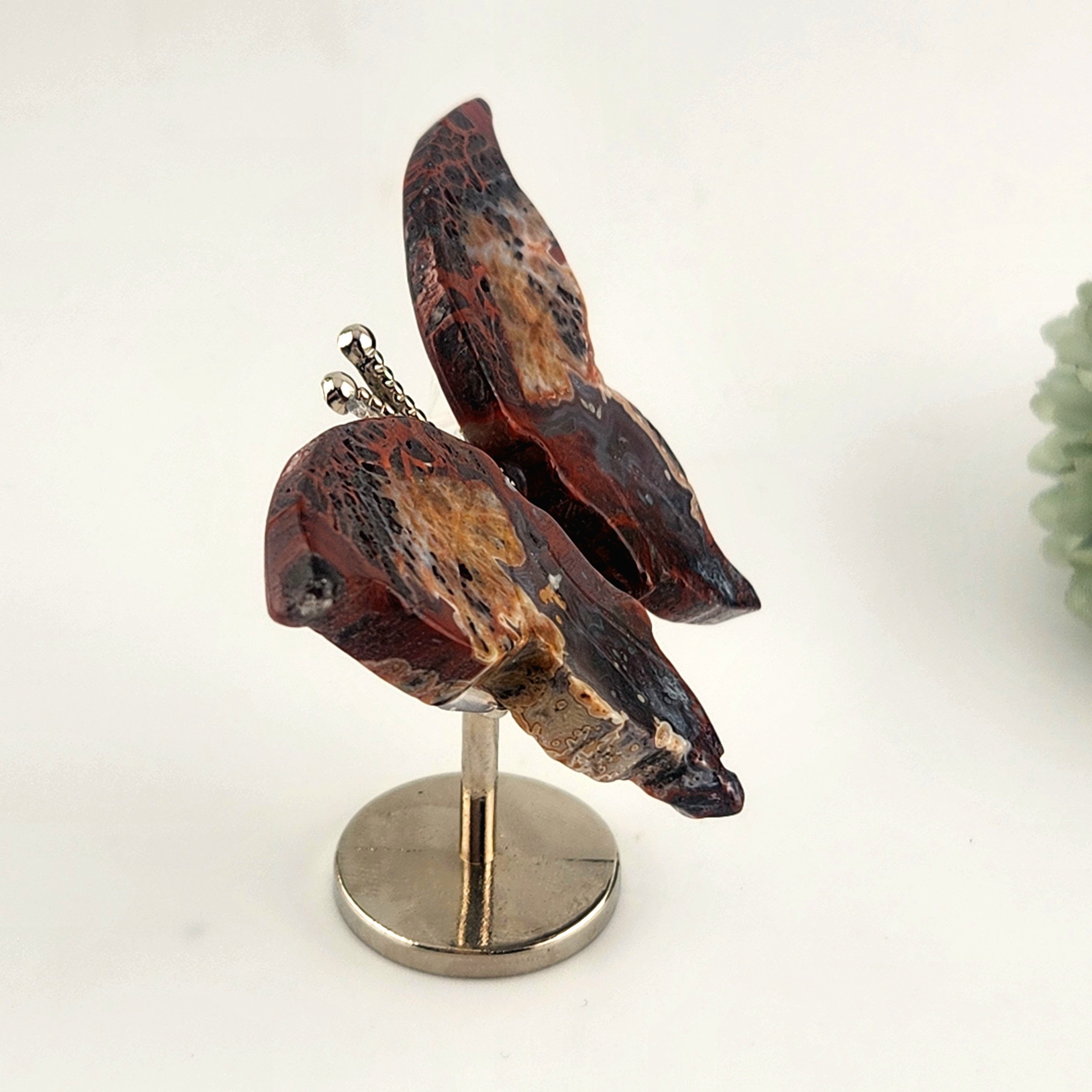 Mexican Crazy Lace Agate Butterfly On Stand