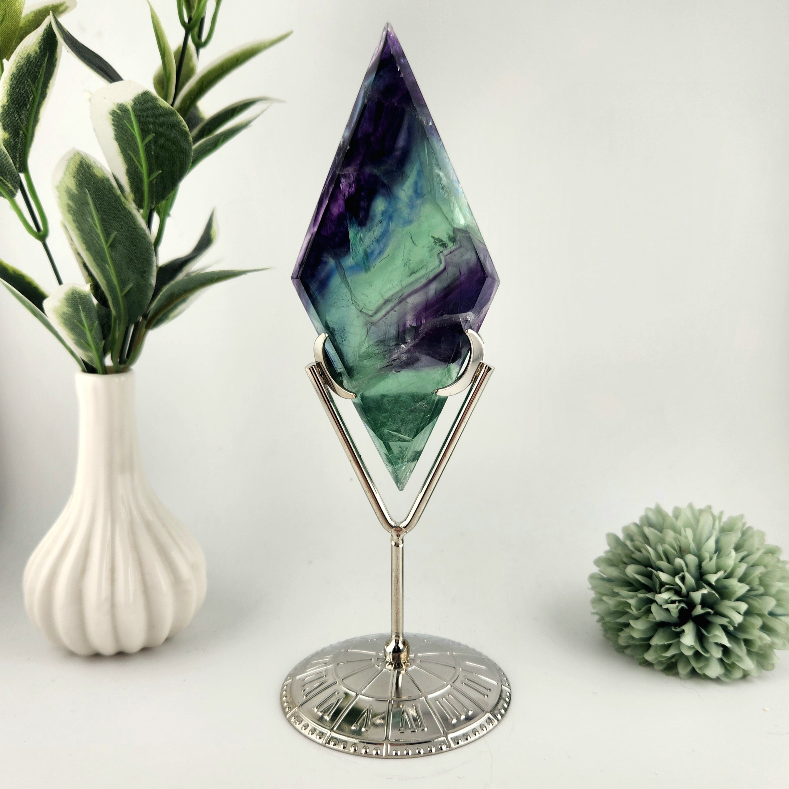 Fluorite Diamond On Silver Stand