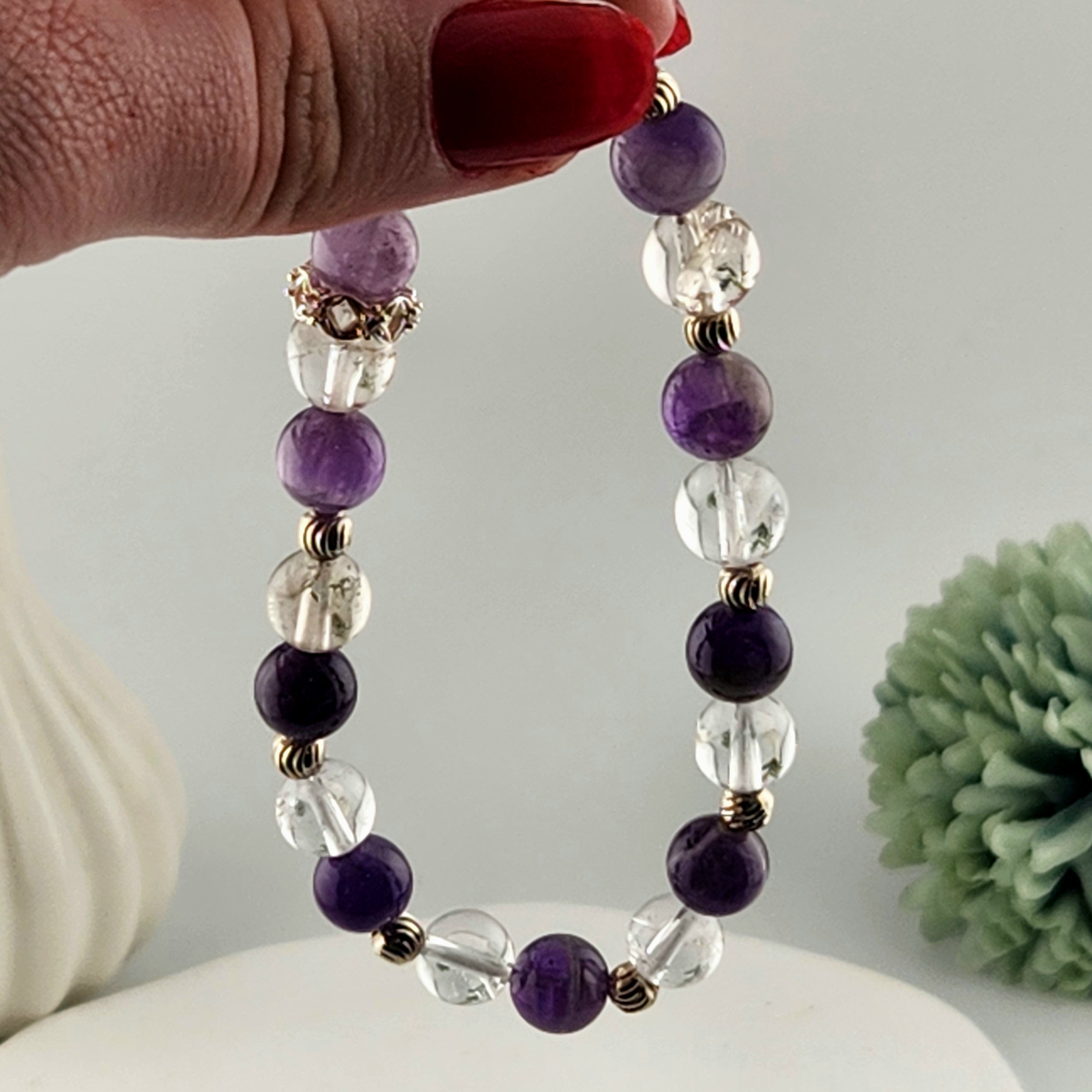 Amethyst + Clear Quartz Beaded Bracelet - 8mm