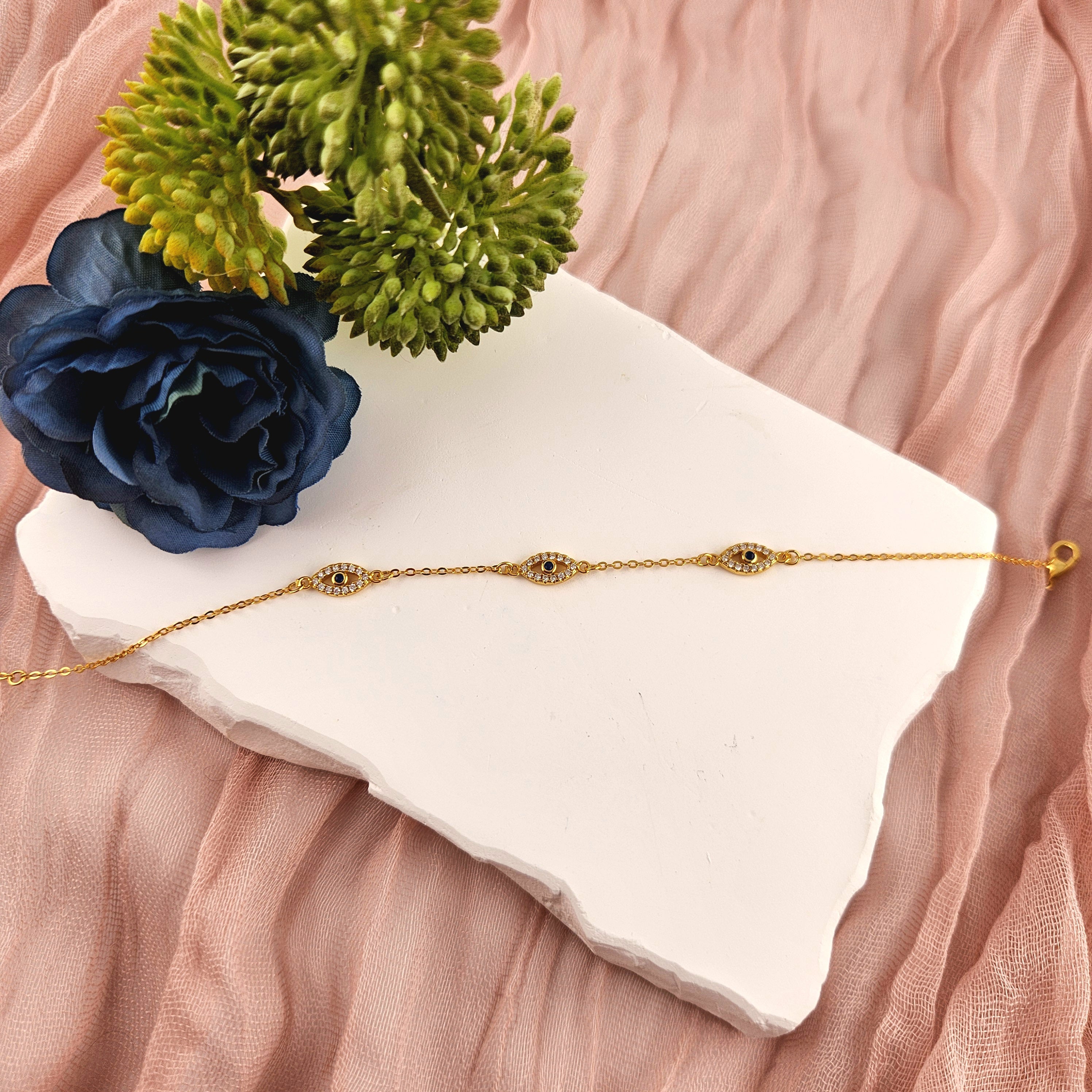 Triple Evil Eye Bracelet - Gold Plated S925