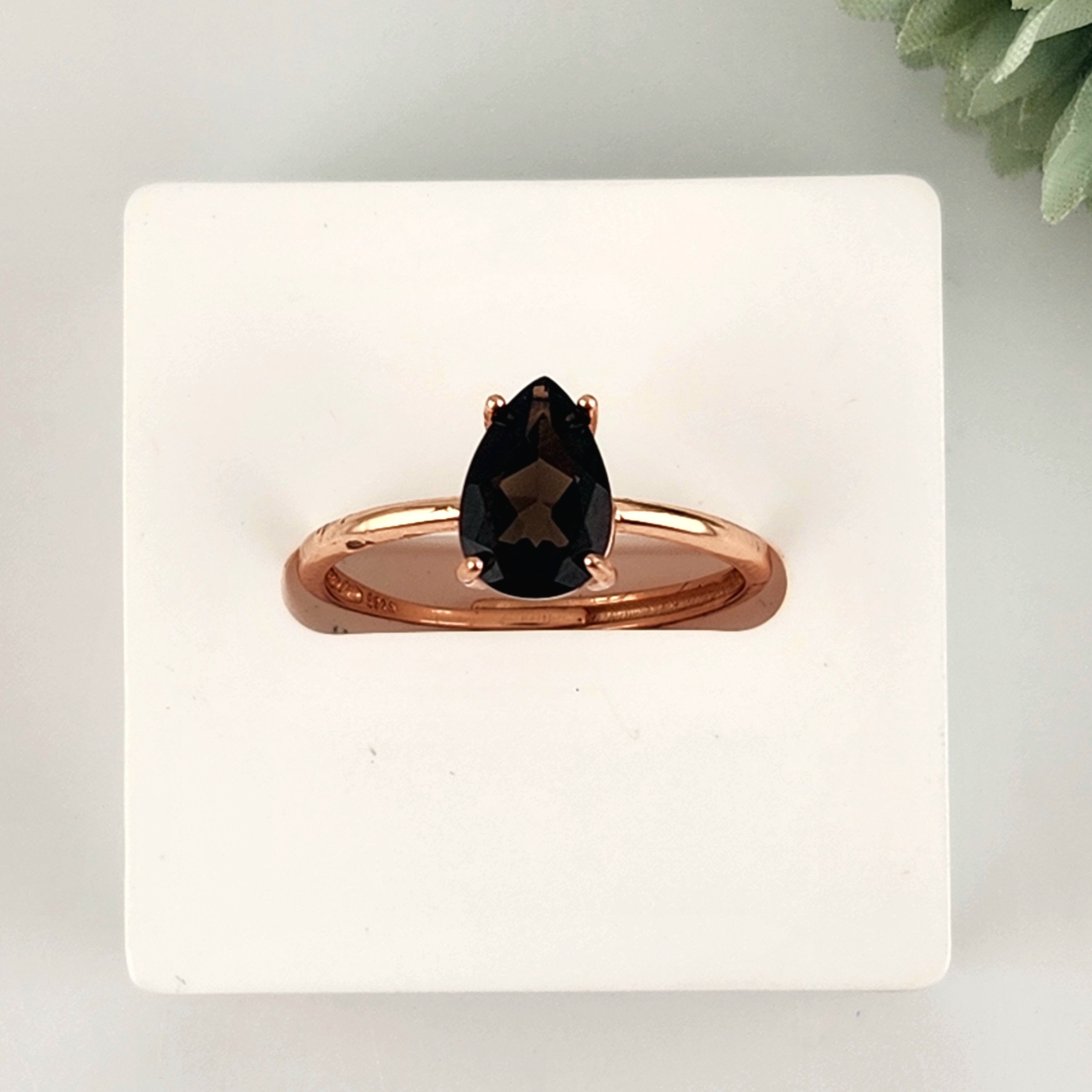 Smokey Quartz Rose Gold Ring - Adjustable S925