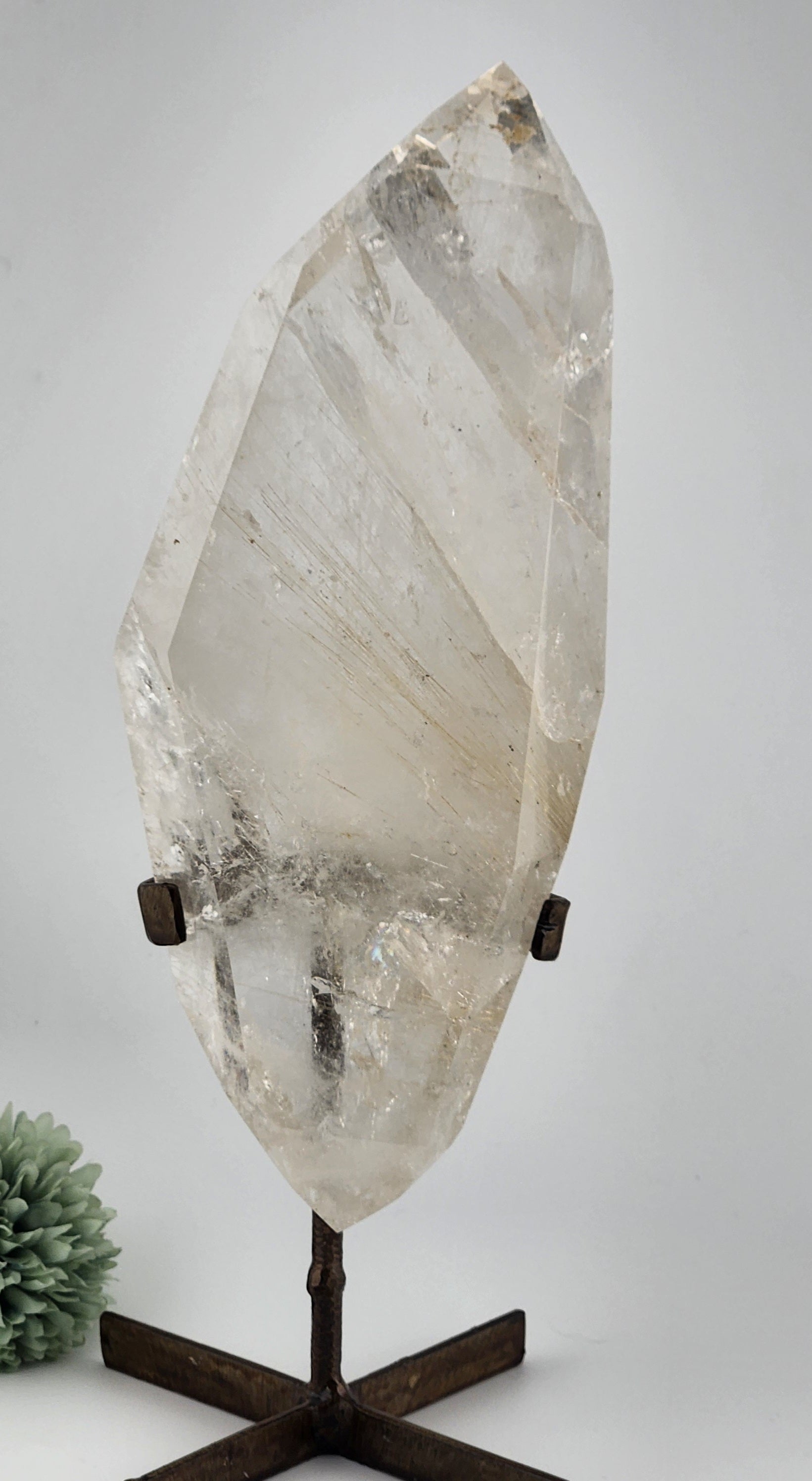 Gold Rutile Clear Quartz Statement Freeform On Custom Stand