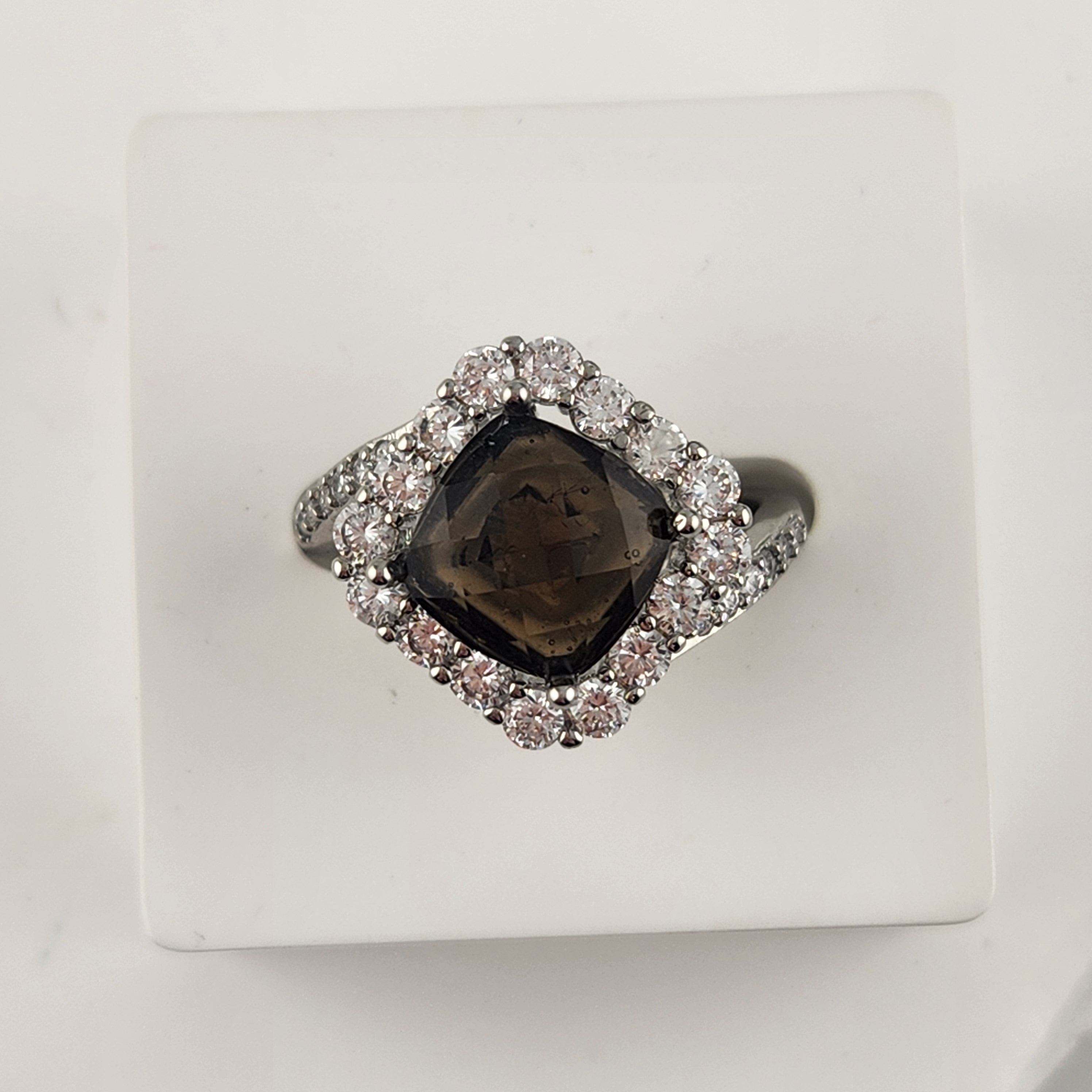 Smokey Quartz & Cubic Zirconia Adjustable Ring - Copper Plated