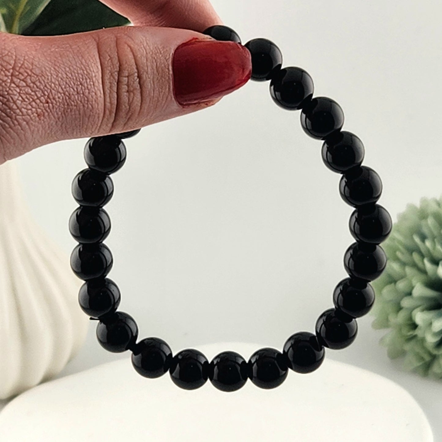 Black Agate Beaded Bracelet - 8mm