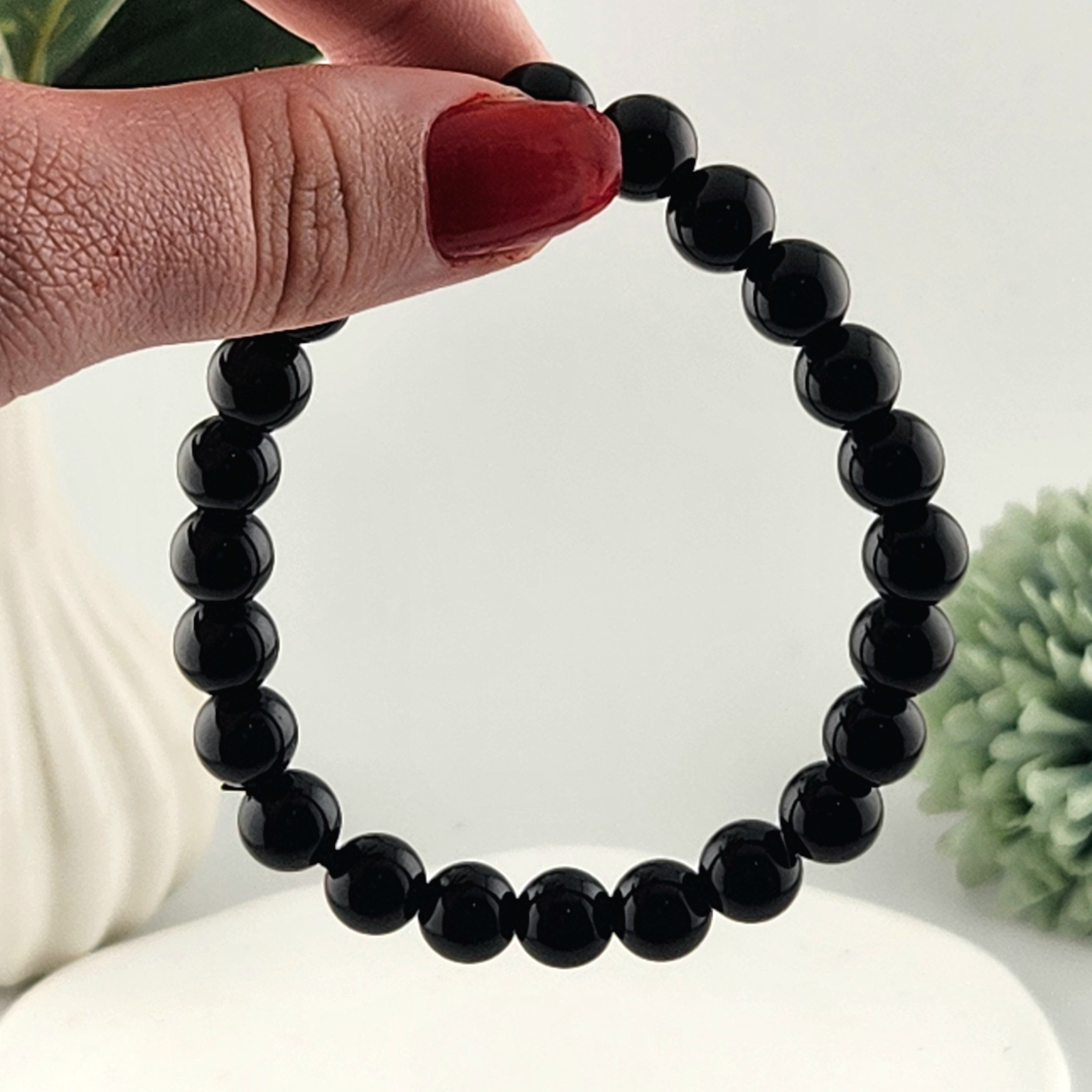 Black Agate Beaded Bracelet - 8mm