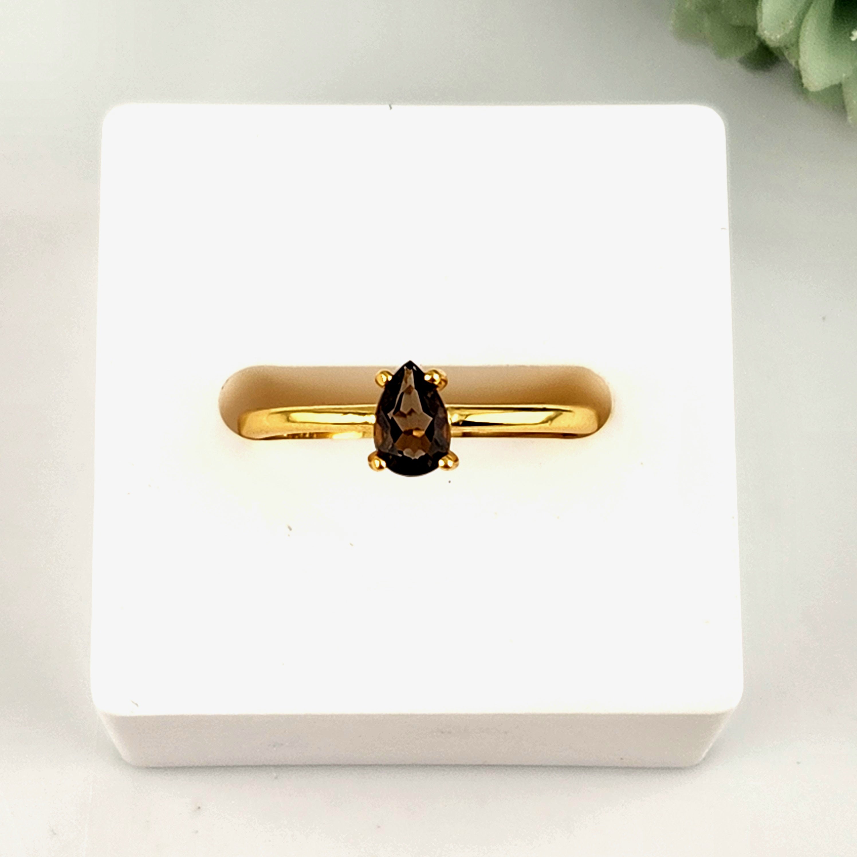 Smokey Quartz Gold Ring - Adjustable S925